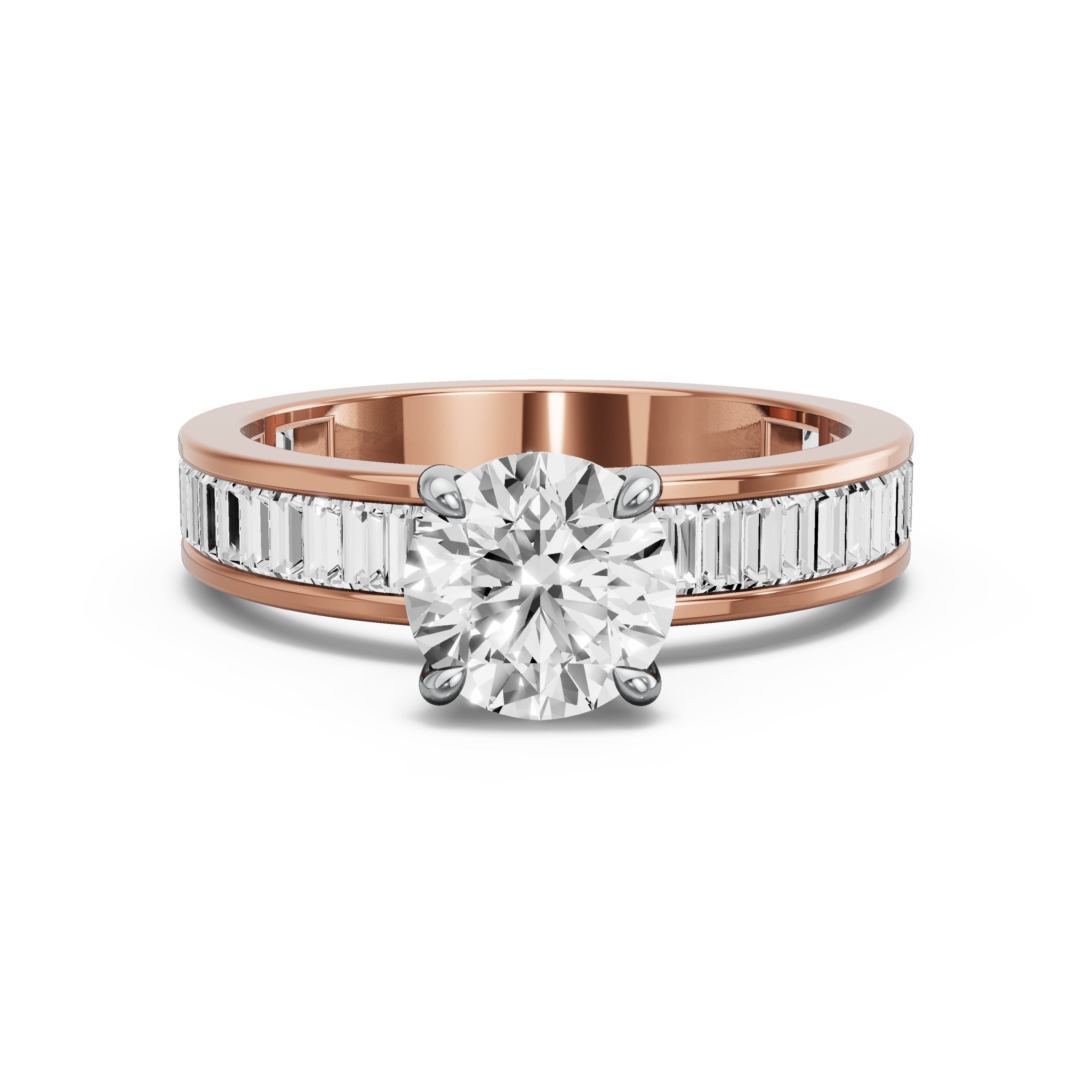 Image for Round Hidden Halo Ring with Baguette Channel band