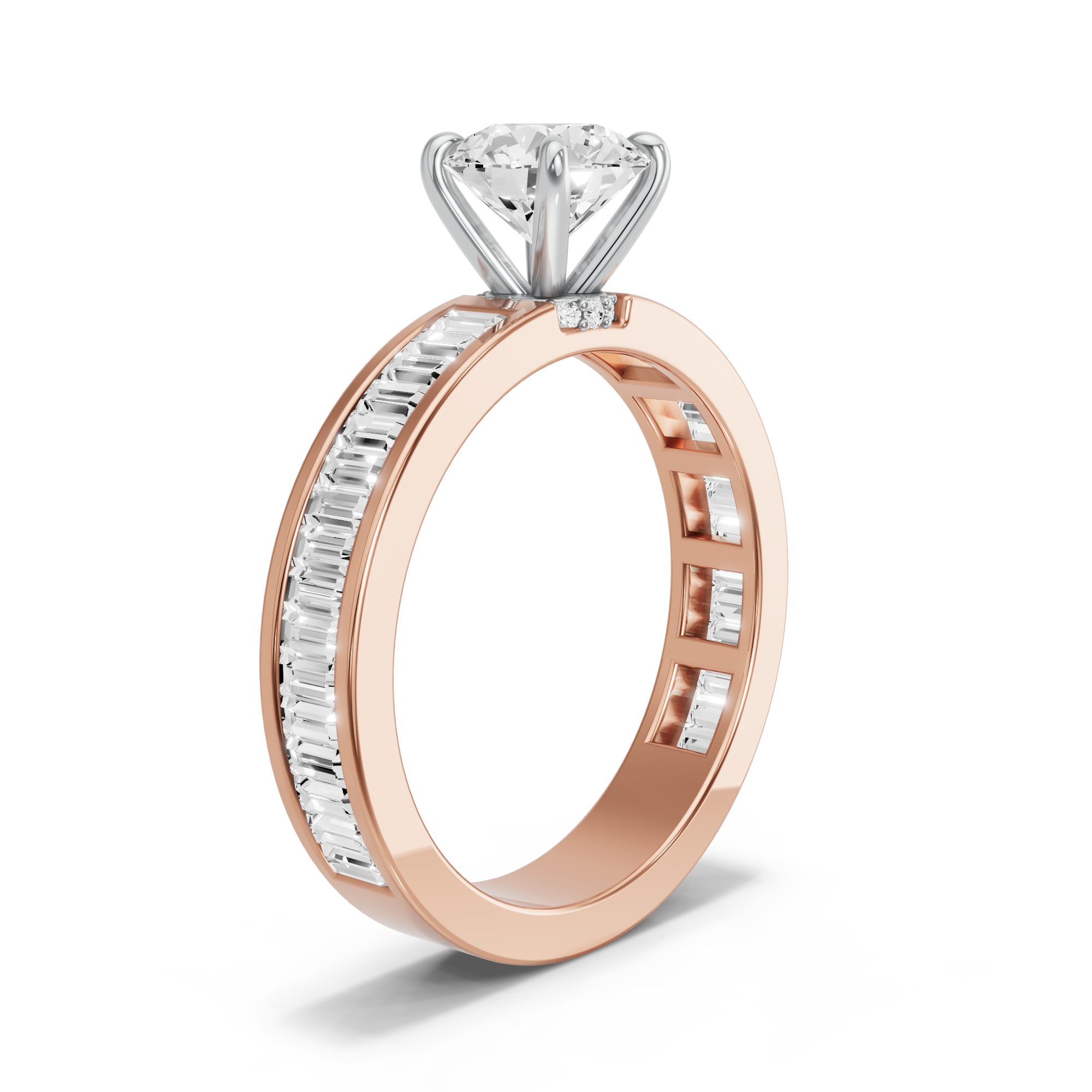 Image for Round Hidden Halo Ring with Baguette Channel band