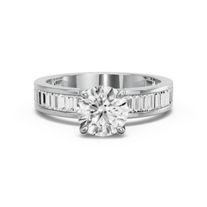Image for Round Hidden Halo Ring with Baguette Channel band