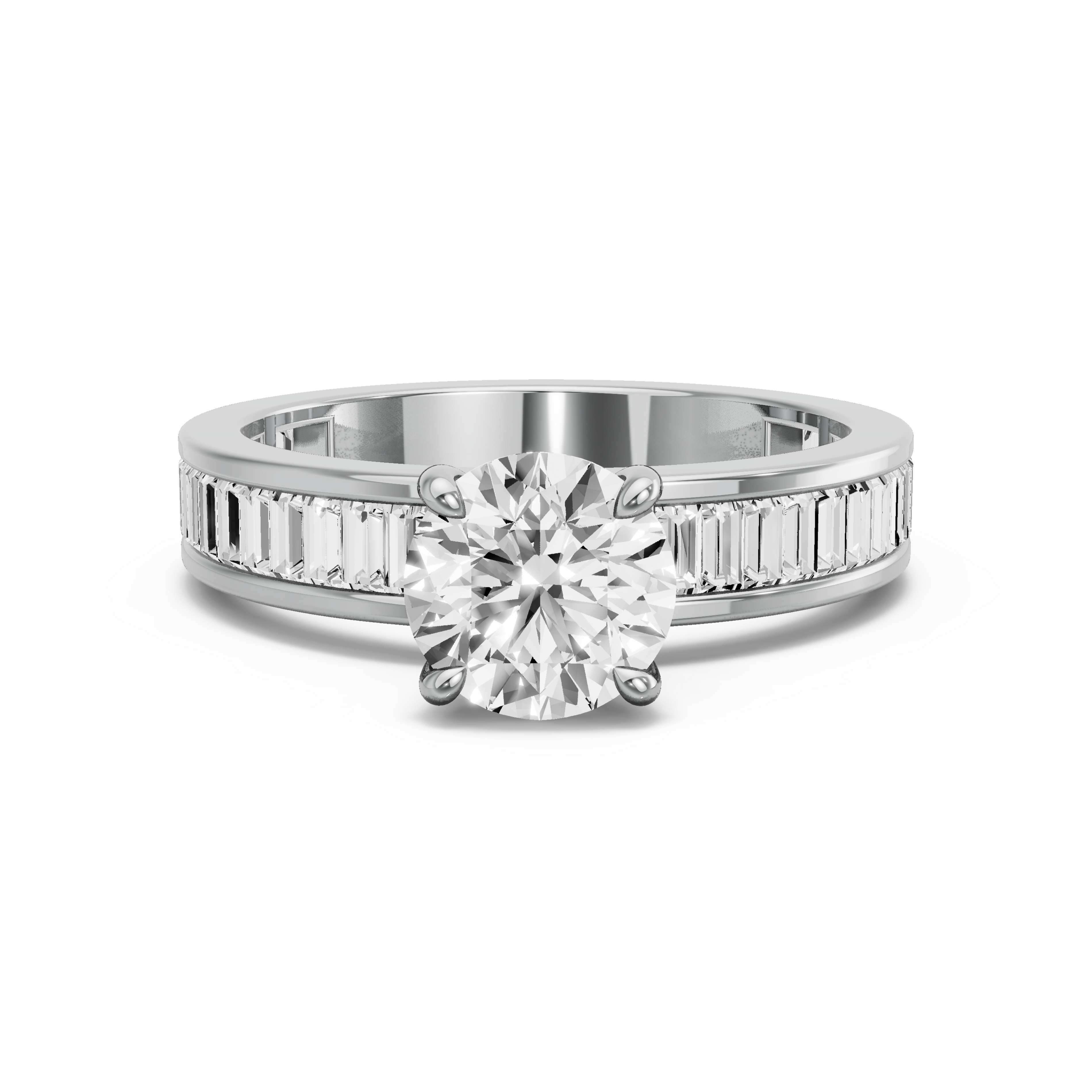 Image for Round Hidden Halo Ring with Baguette Channel band