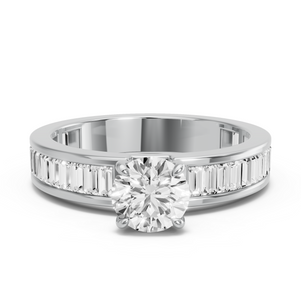 Image for Round Hidden Halo Ring with Baguette Channel band