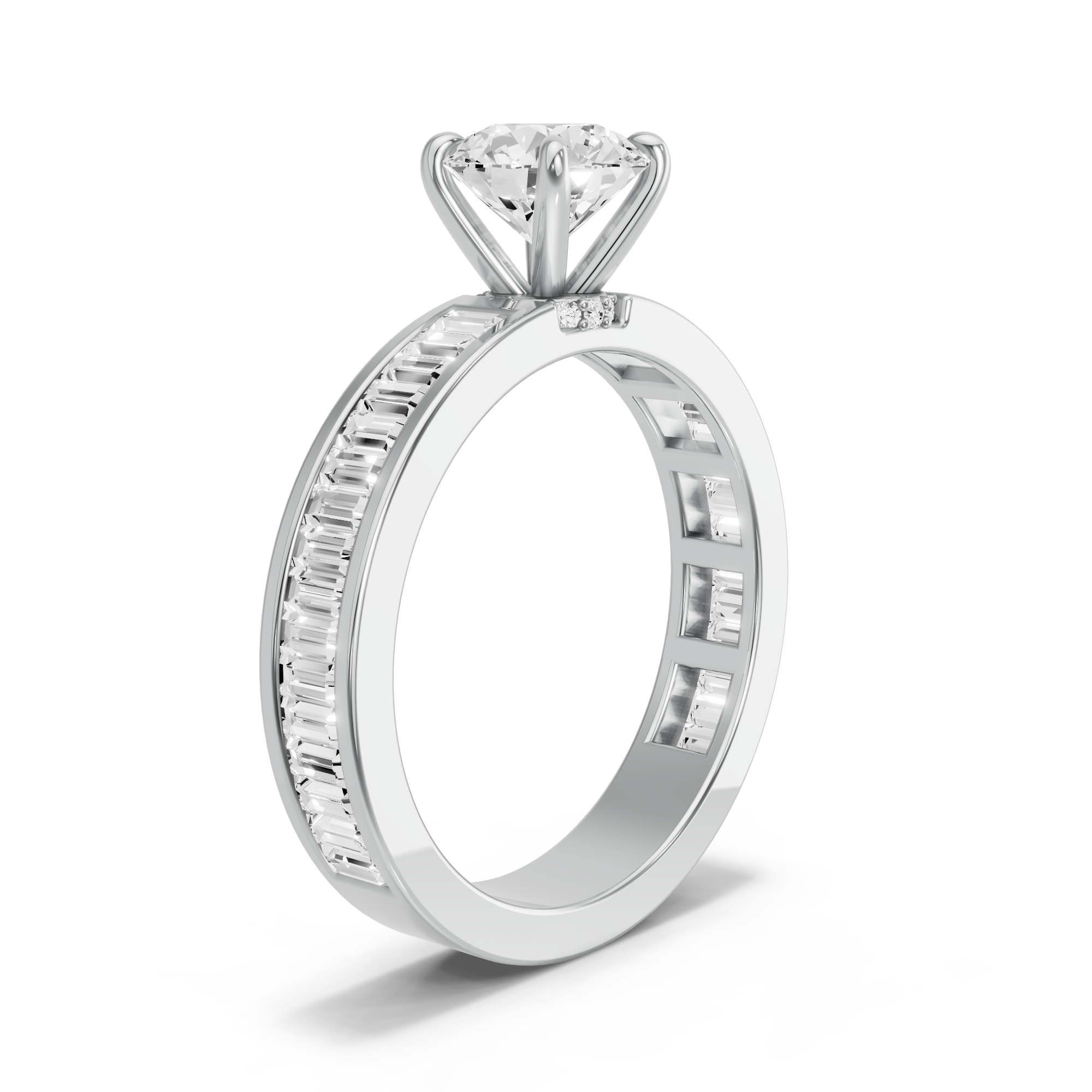 Image for Round Hidden Halo Ring with Baguette Channel band