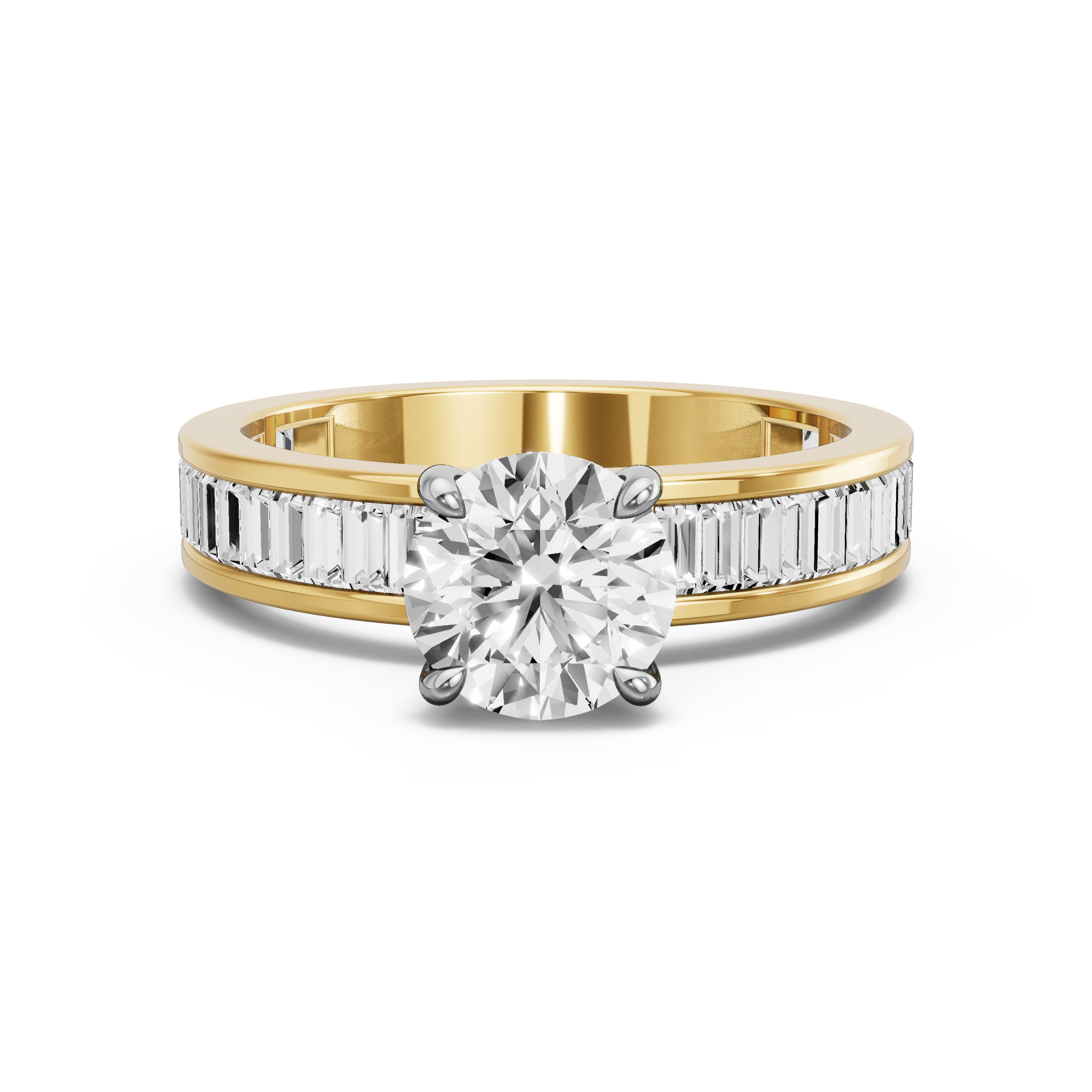 Image for Round Hidden Halo Ring with Baguette Channel band