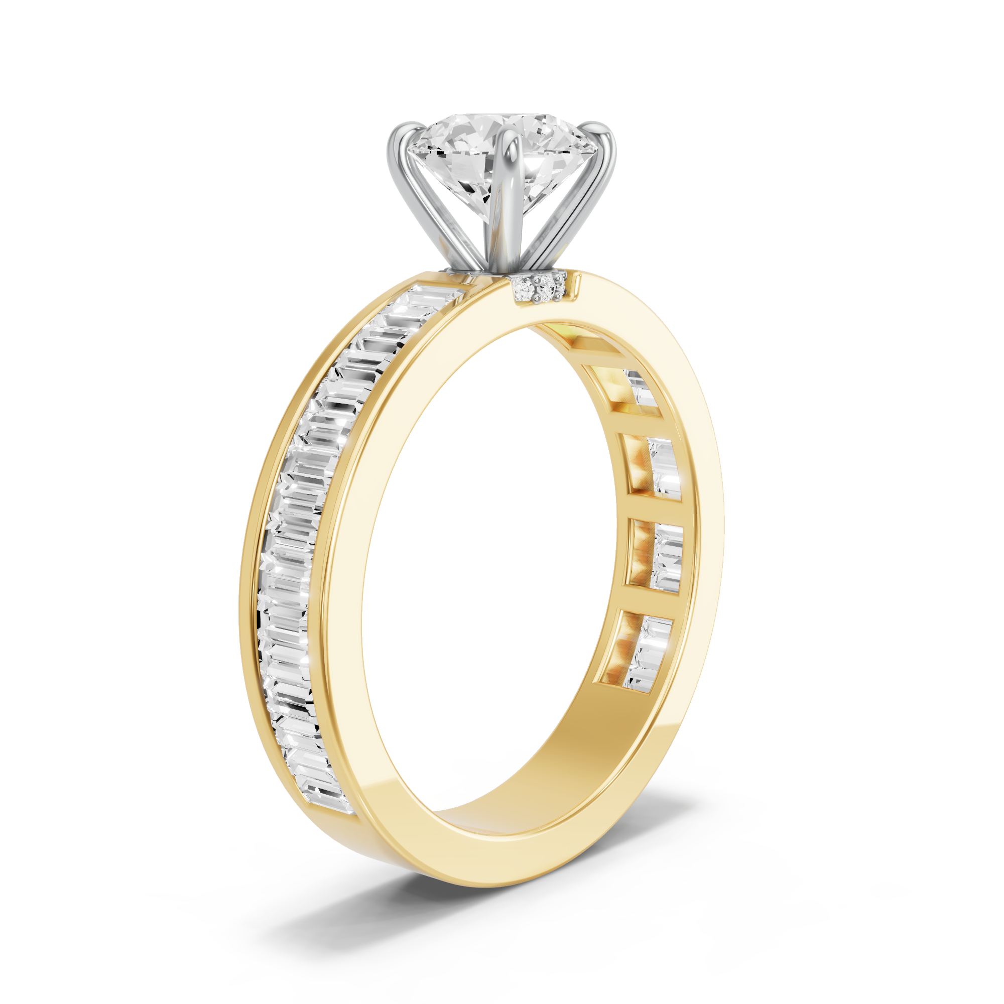 Image for Round Hidden Halo Ring with Baguette Channel band