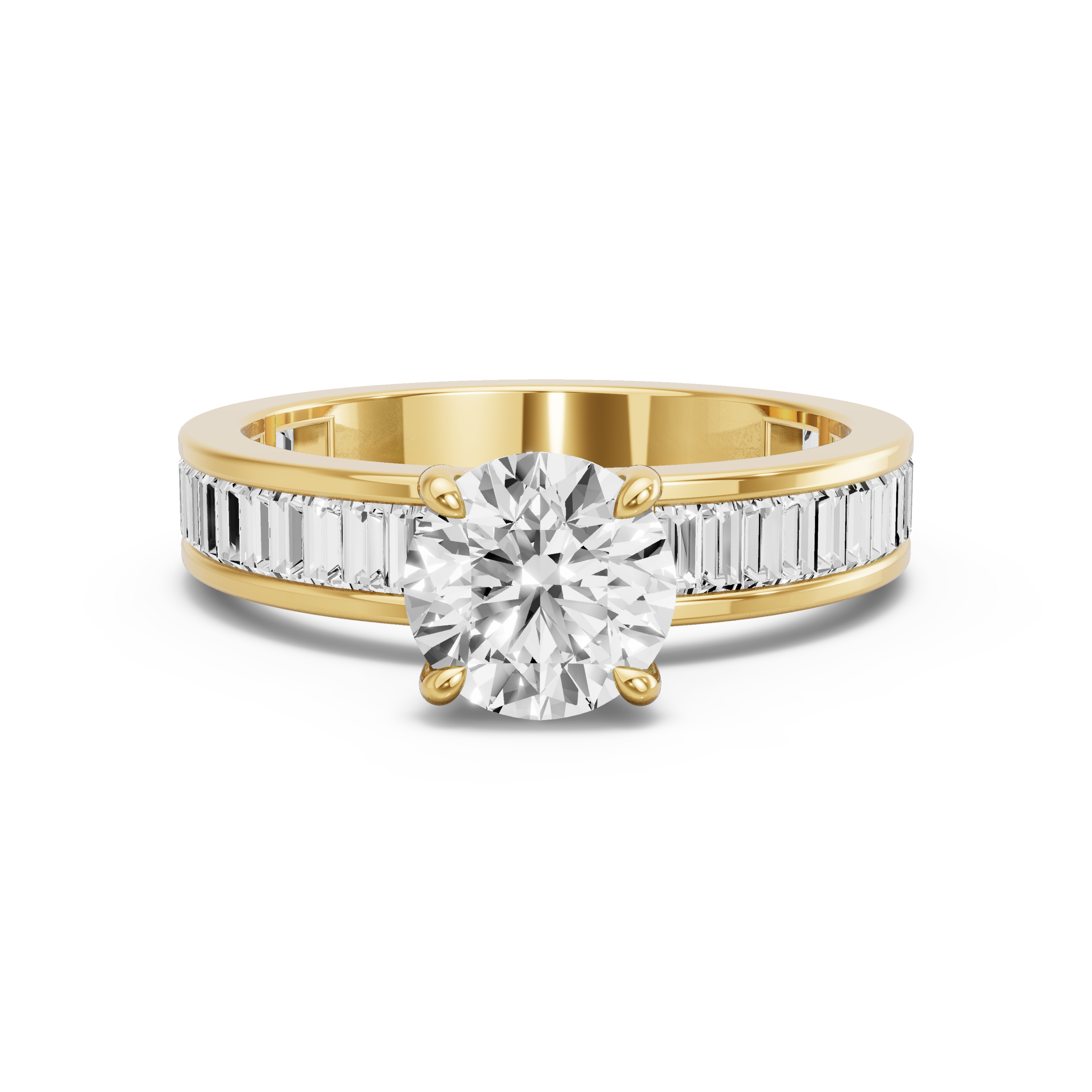 Image for Round Hidden Halo Ring with Baguette Channel band