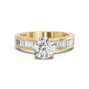 Image for Round Hidden Halo Ring with Baguette Channel band
