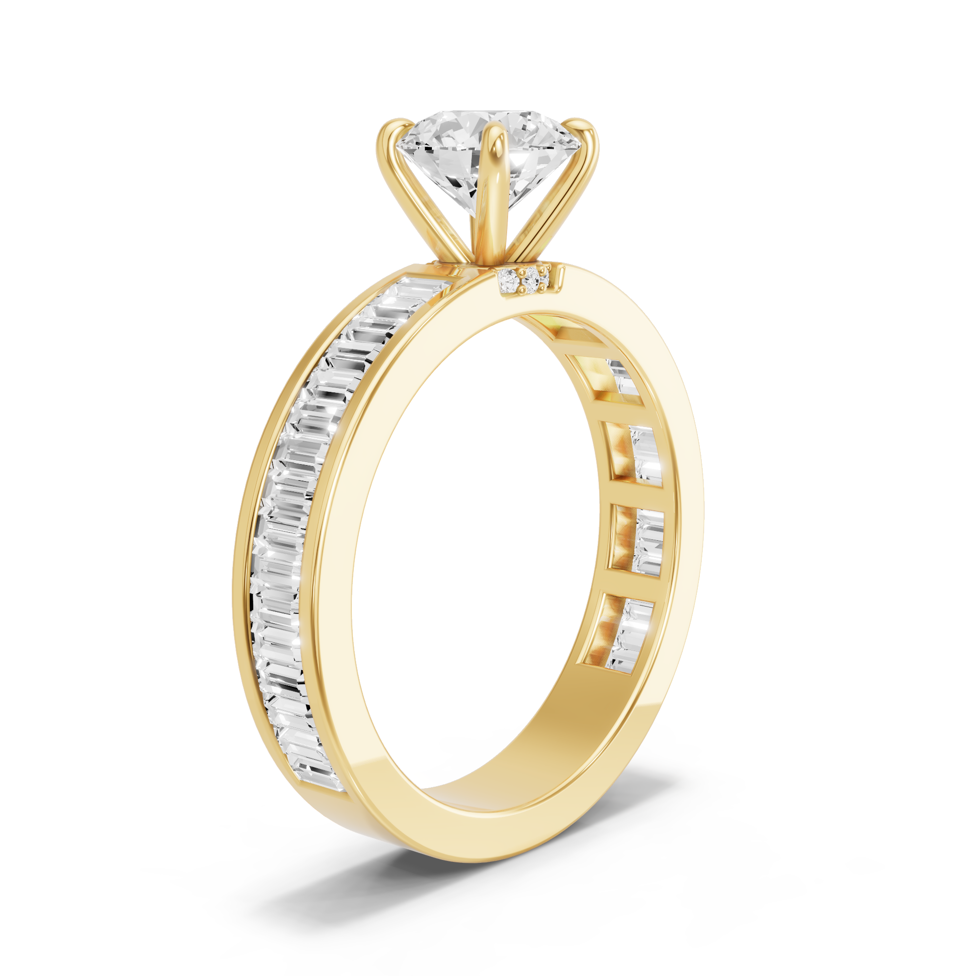 Image for Round Hidden Halo Ring with Baguette Channel band