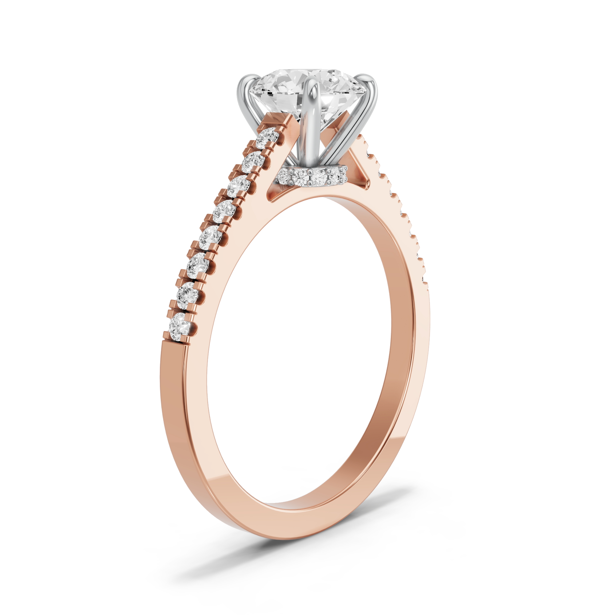 Image for Round Hidden Halo Ring with Cathedral Pave band in 10K Two Tone Rose Gold