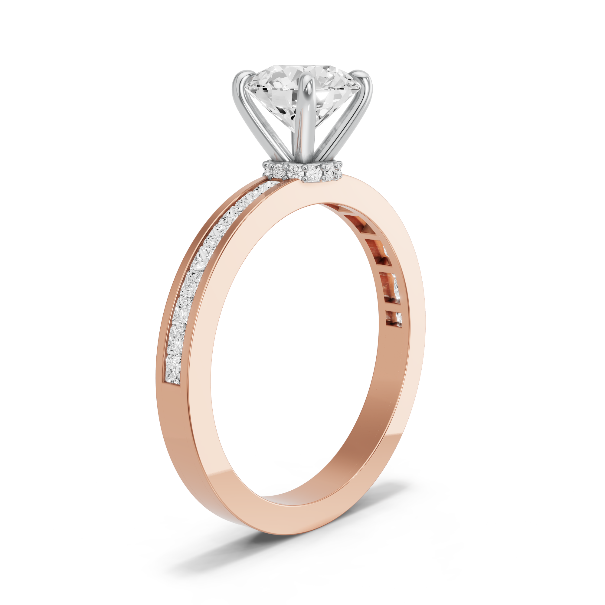 Image for Round Hidden Halo Ring with Channel band in 10K Two Tone Rose Gold