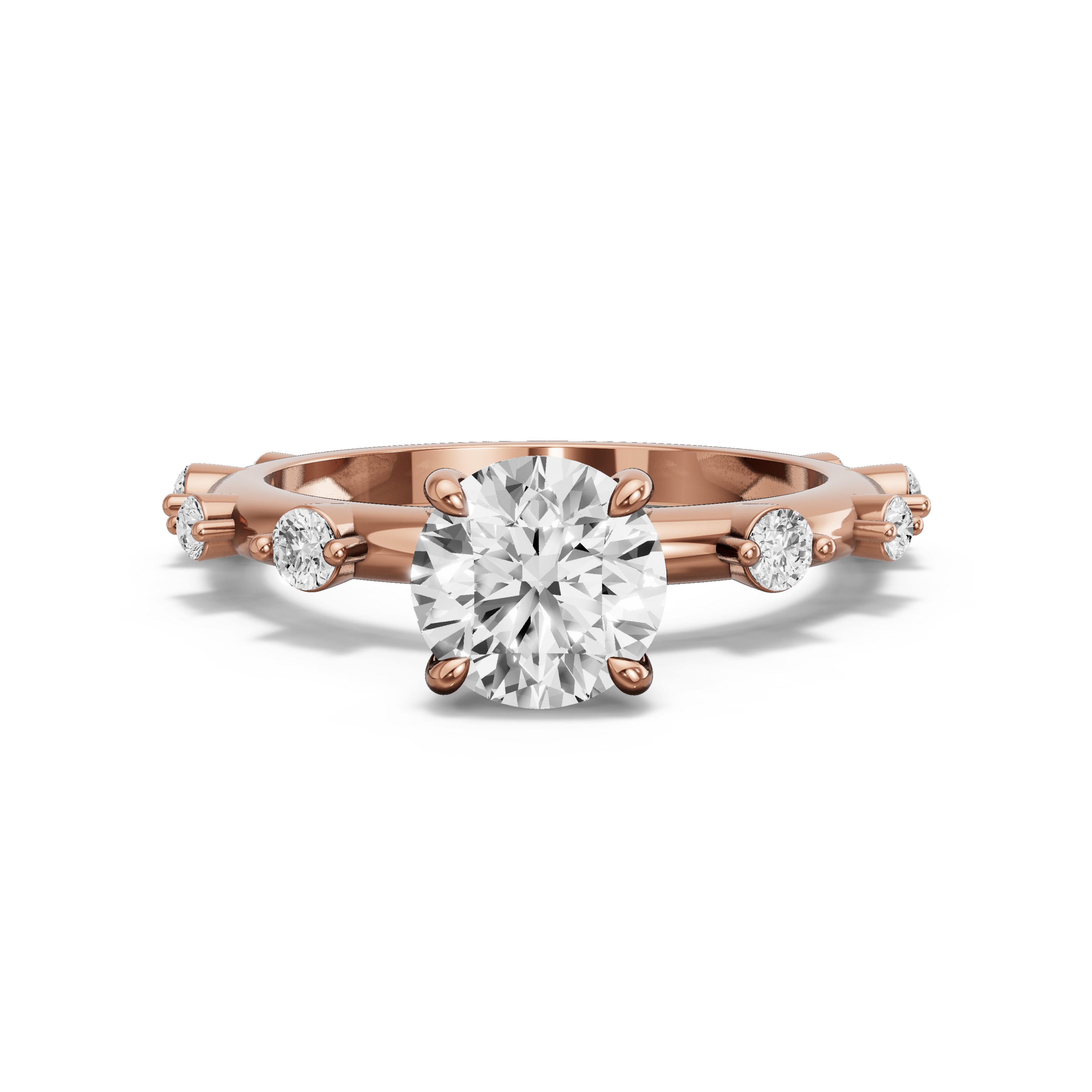 Image for Round Hidden Halo Ring with Floating Station band in 10K Rose Gold