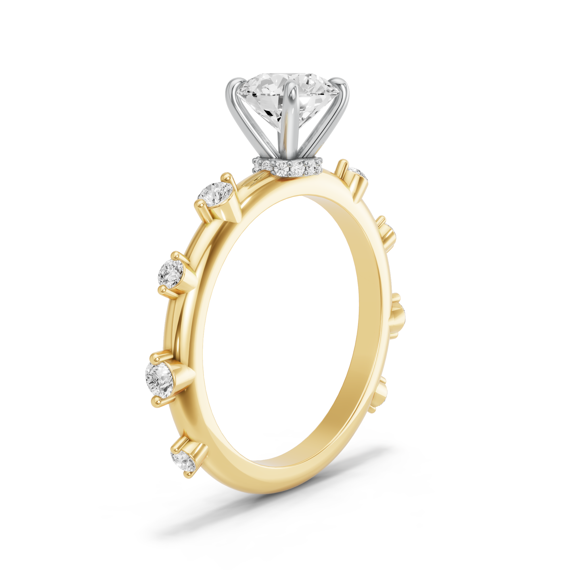Image for Round Hidden Halo Ring with Floating Station band in 14K Two Tone Yellow Gold