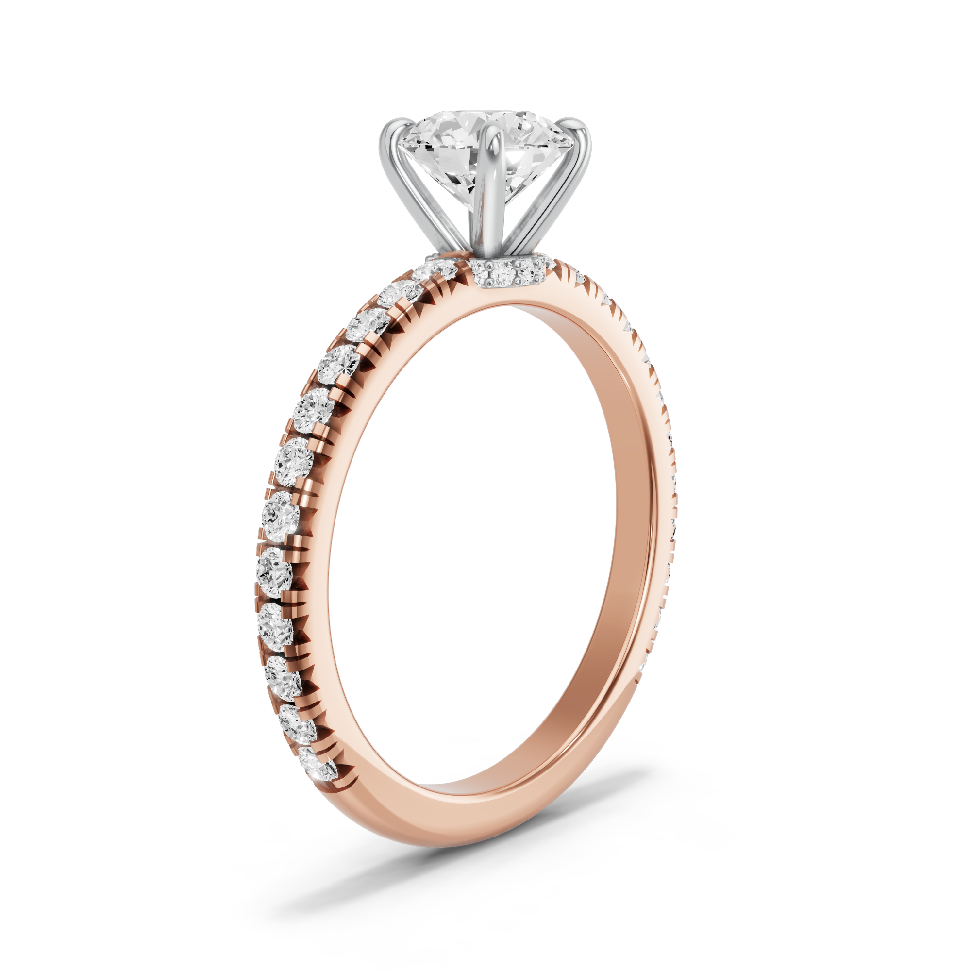 Image for Round Hidden Halo Ring with French Pave band in 14K Two Tone Rose Gold