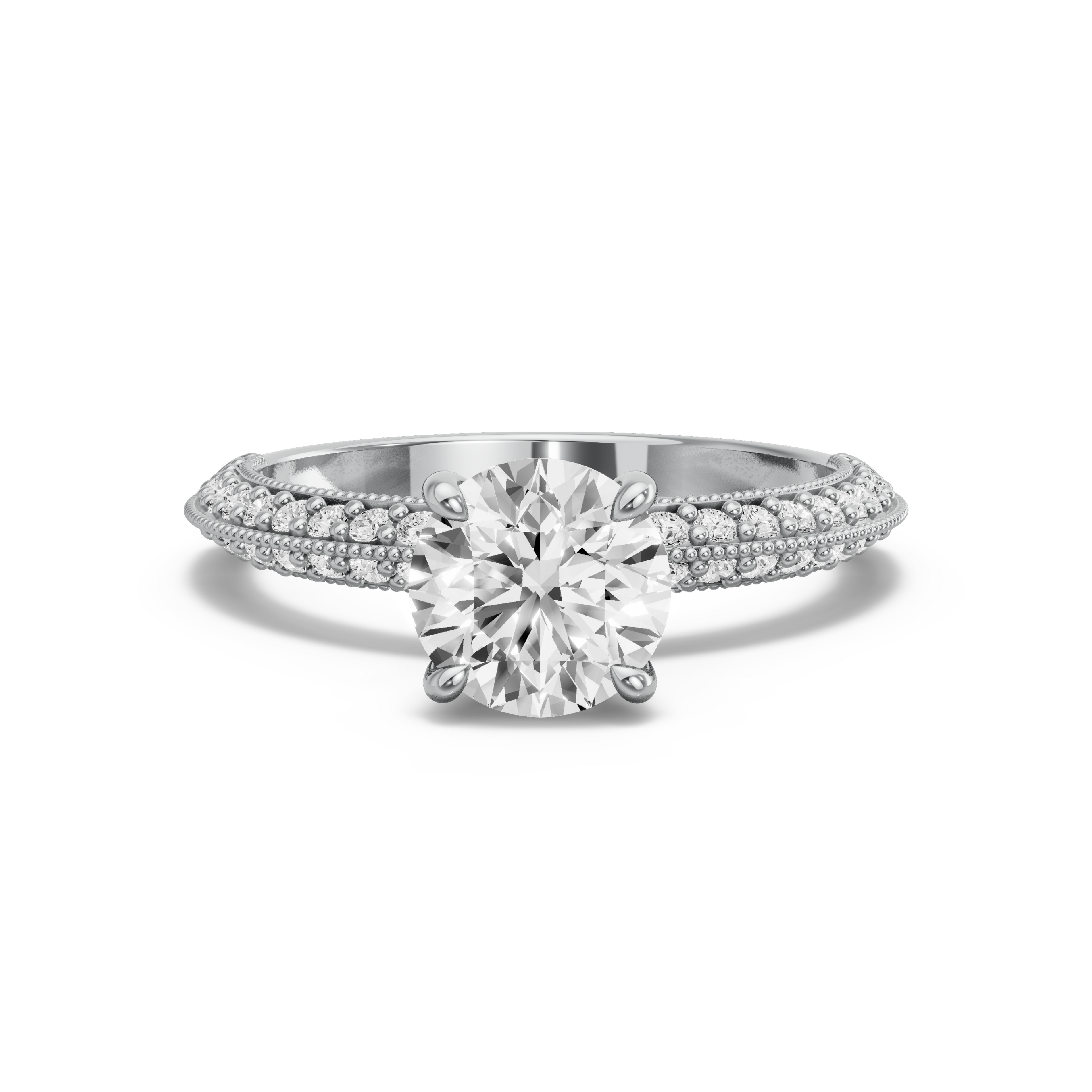 Image for Round Hidden Halo Ring with Knife Edge Pave band