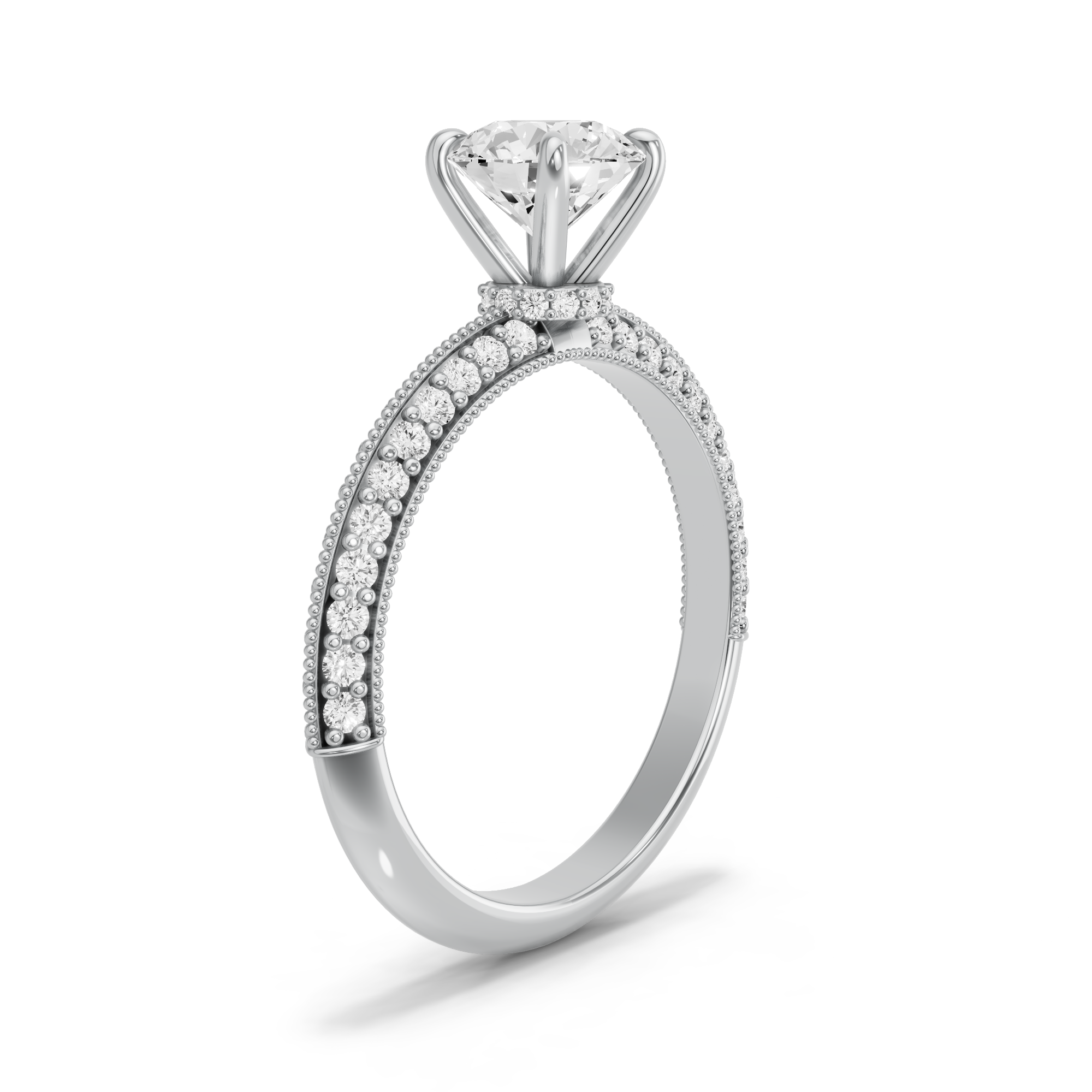 Image for Round Hidden Halo Ring with Knife Edge Pave band