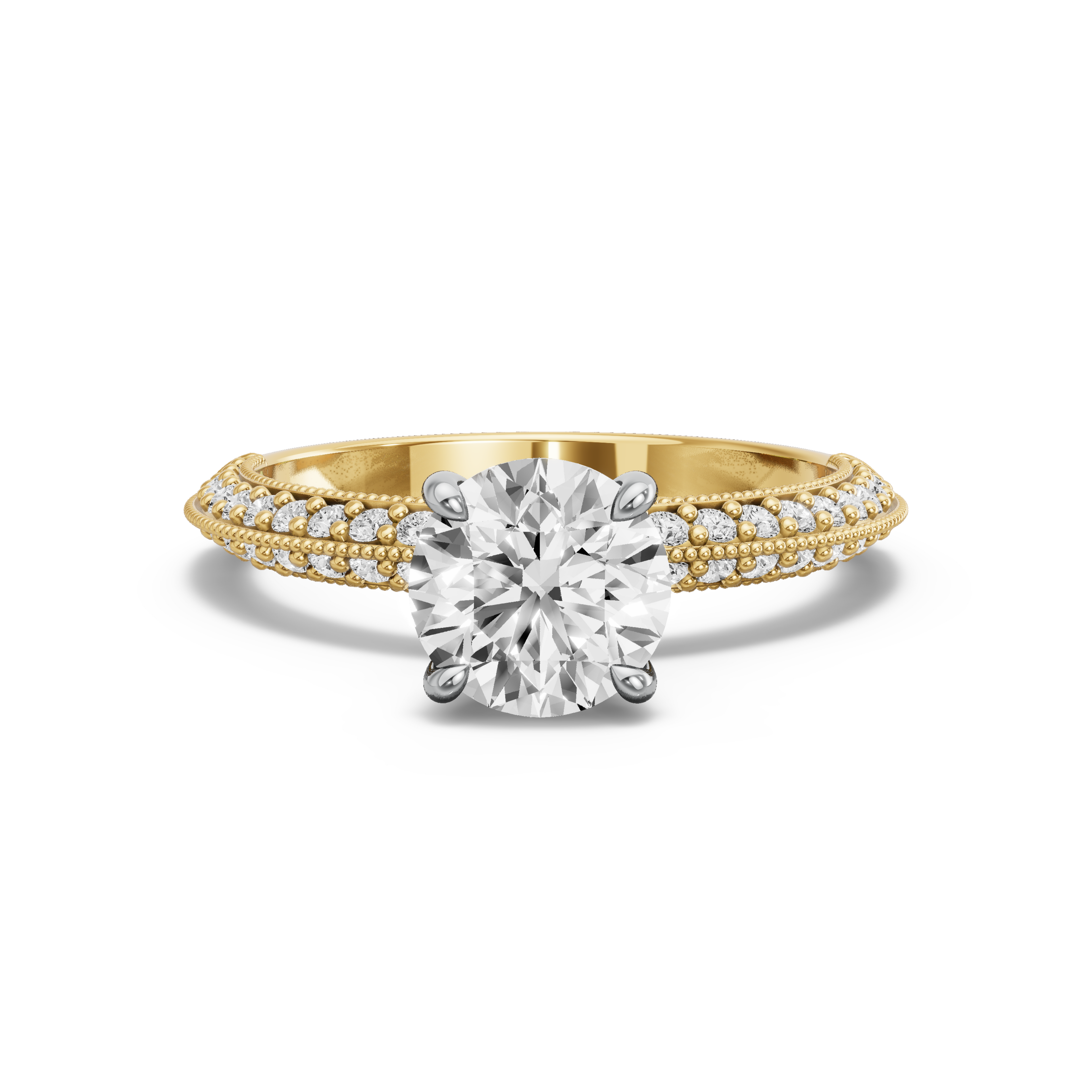 Image for Round Hidden Halo Ring with Knife Edge Pave band