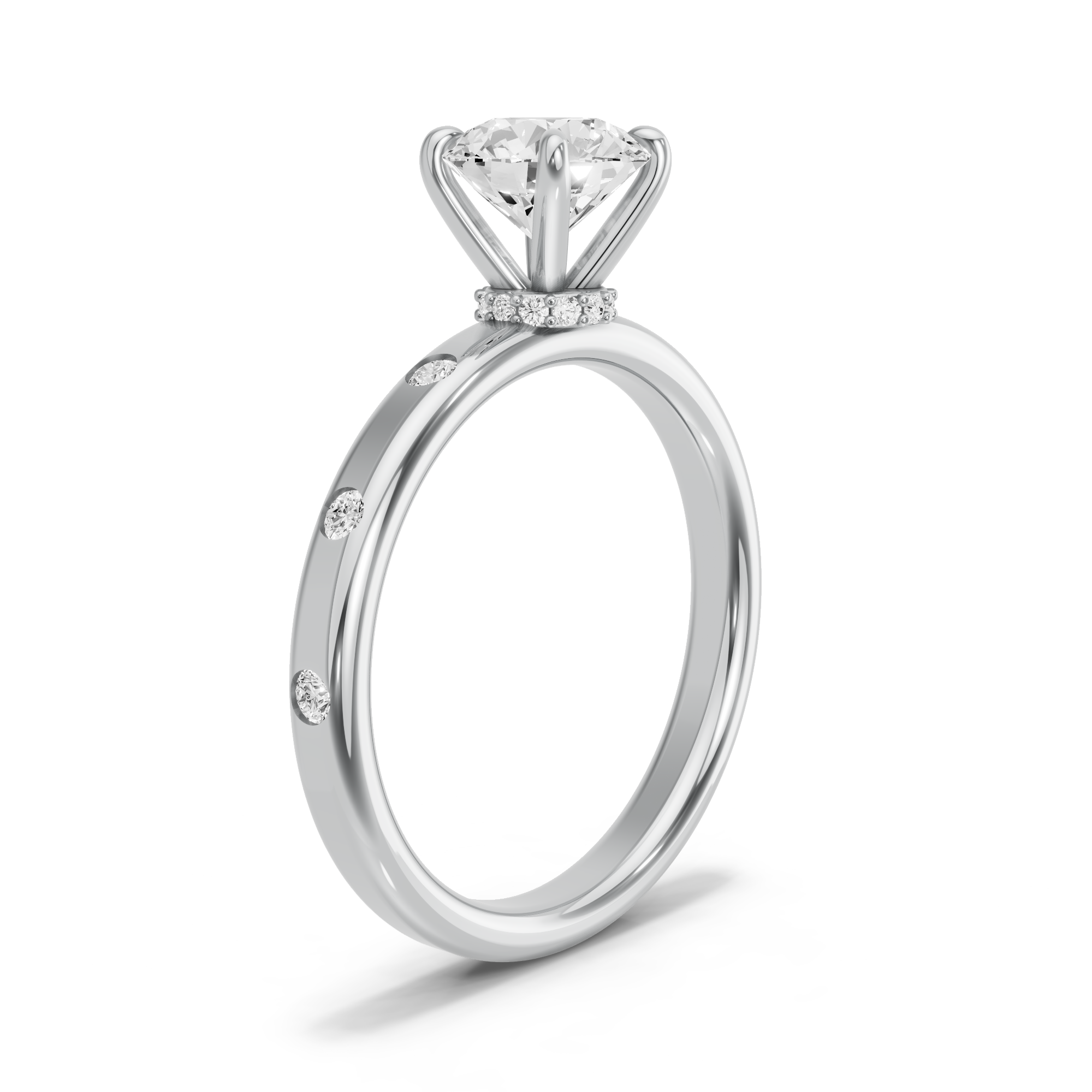 Image for Round Hidden Halo Ring with Sleek Accent band in 950 Platinum