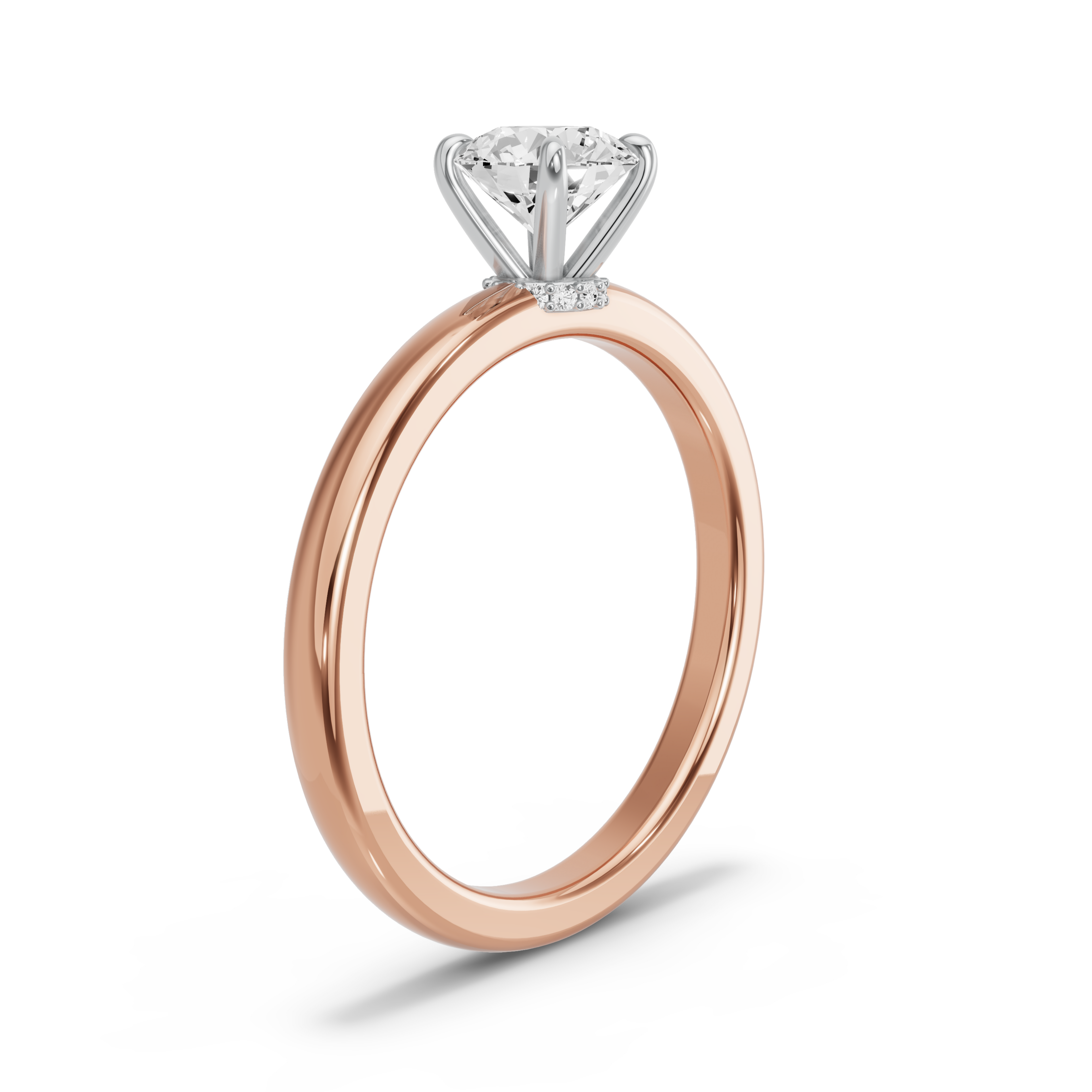 Image for Round Hidden Halo Ring with Solitaire band in 14K Two Tone Rose Gold