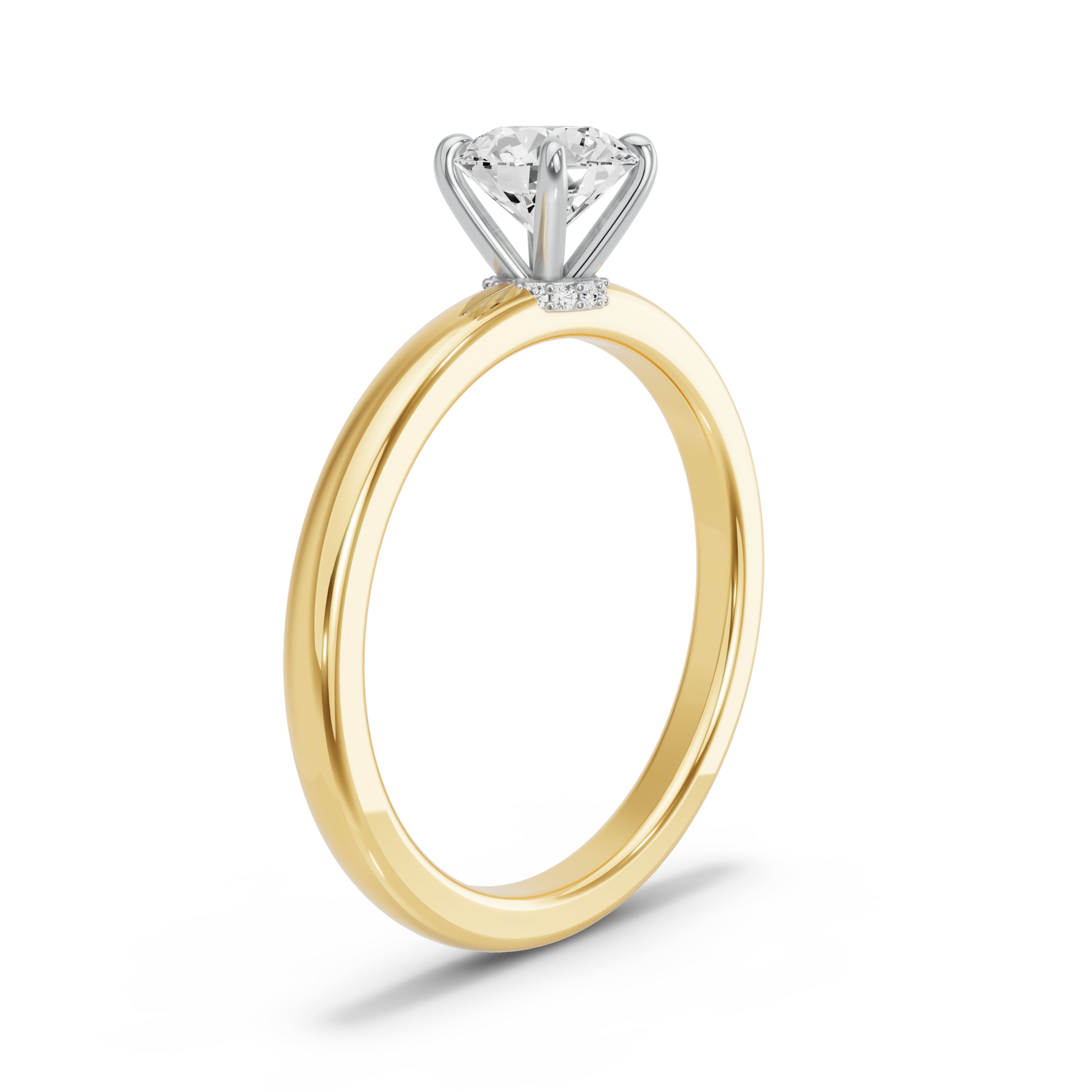 Image for Round Hidden Halo Ring with Solitaire band in 10K Two Tone Yellow Gold