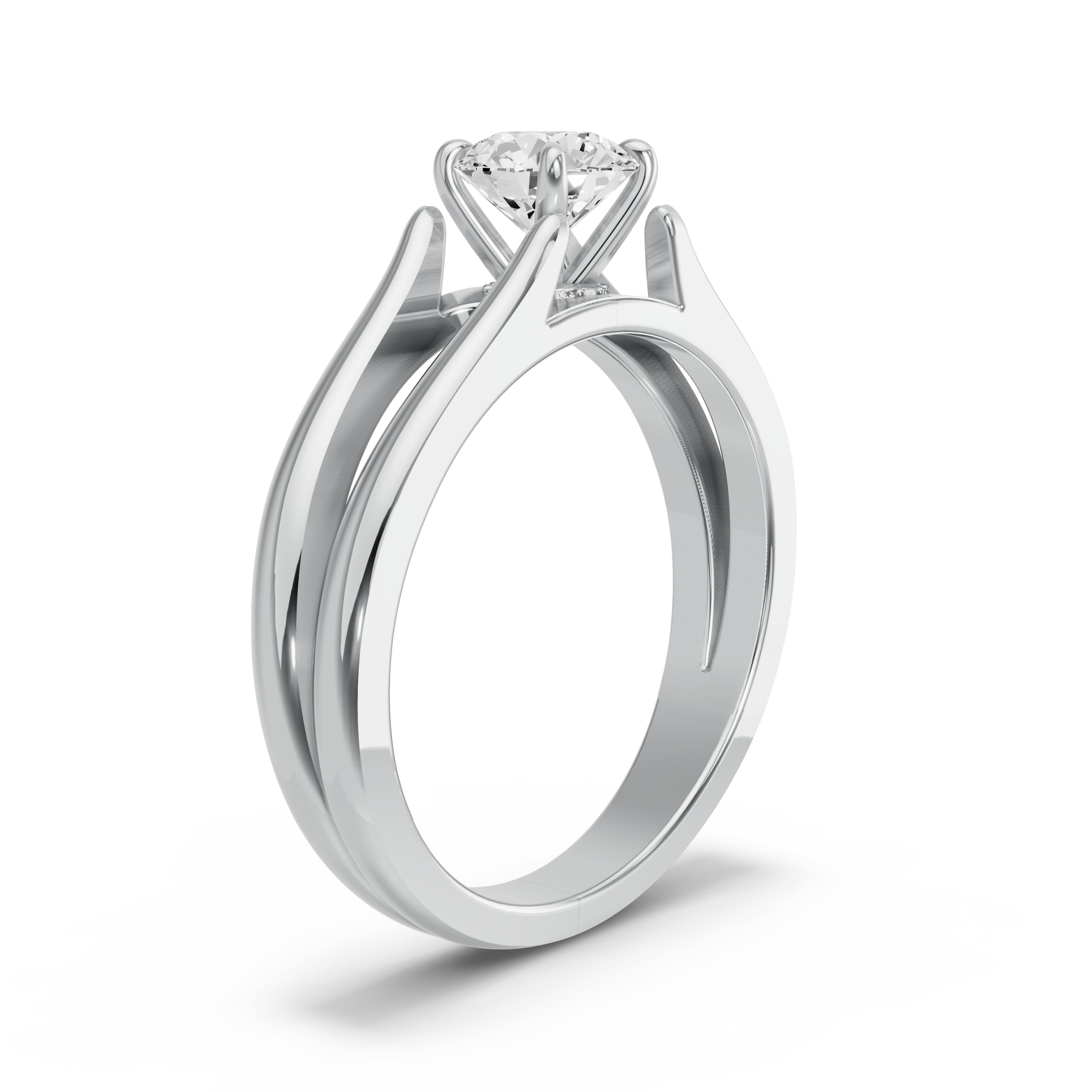 Image for Round Hidden Halo Ring with Split Ring Solitaire band