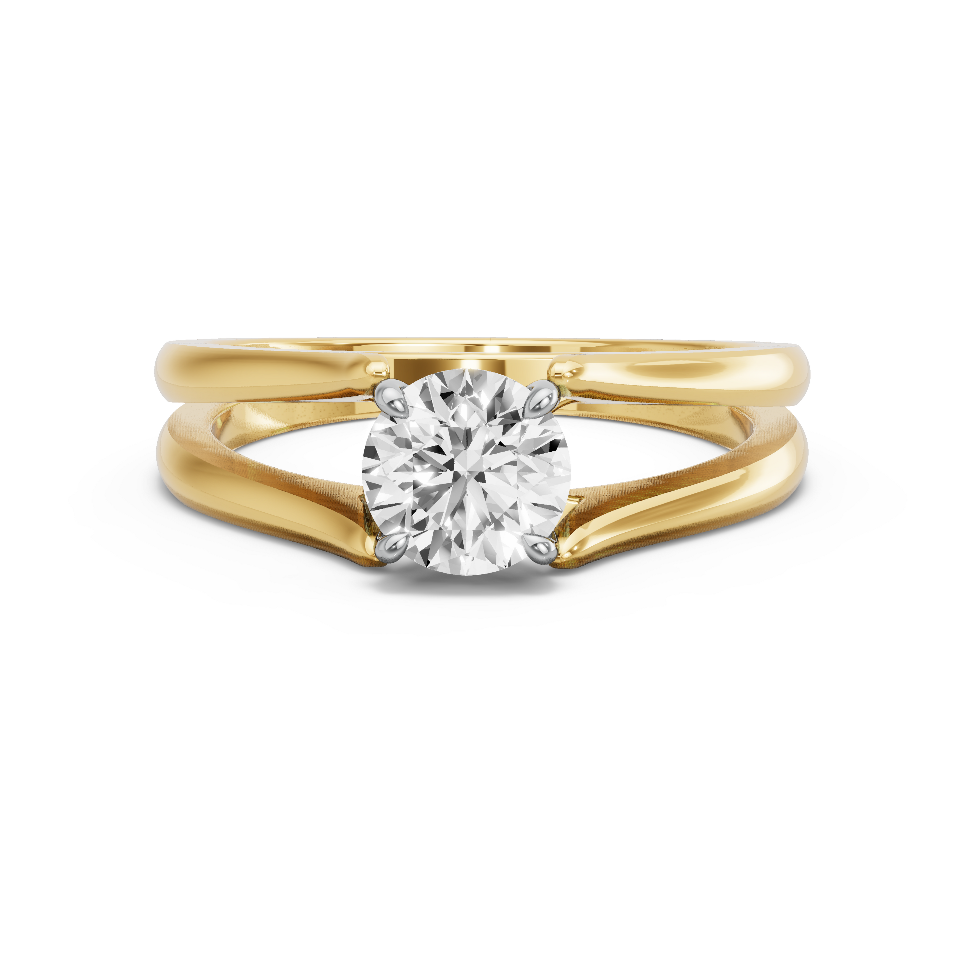 Image for Round Hidden Halo Ring with Split Ring Solitaire band in 18K Two Tone Yellow Gold