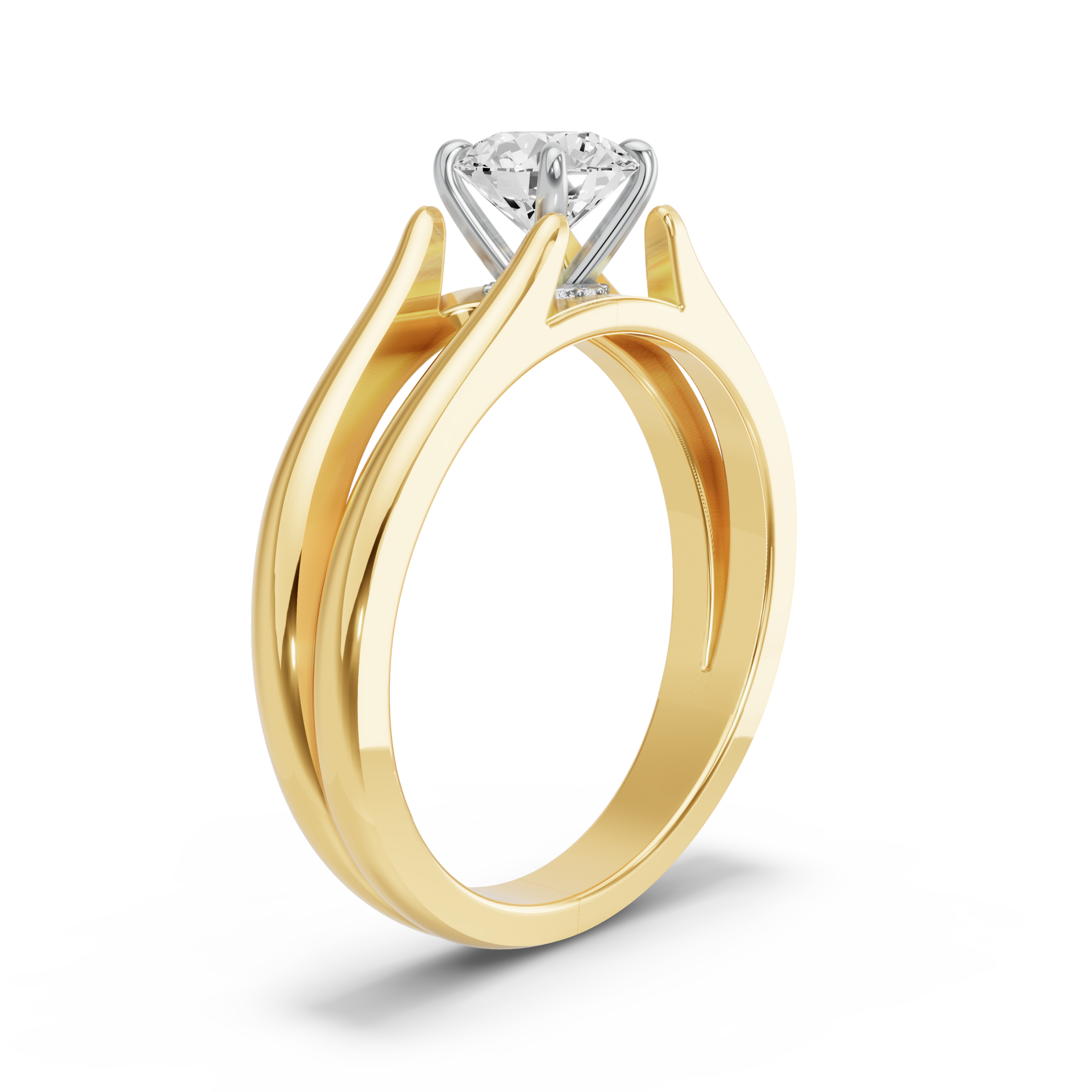 Image for Round Hidden Halo Ring with Split Ring Solitaire band in 14K Two Tone Yellow Gold