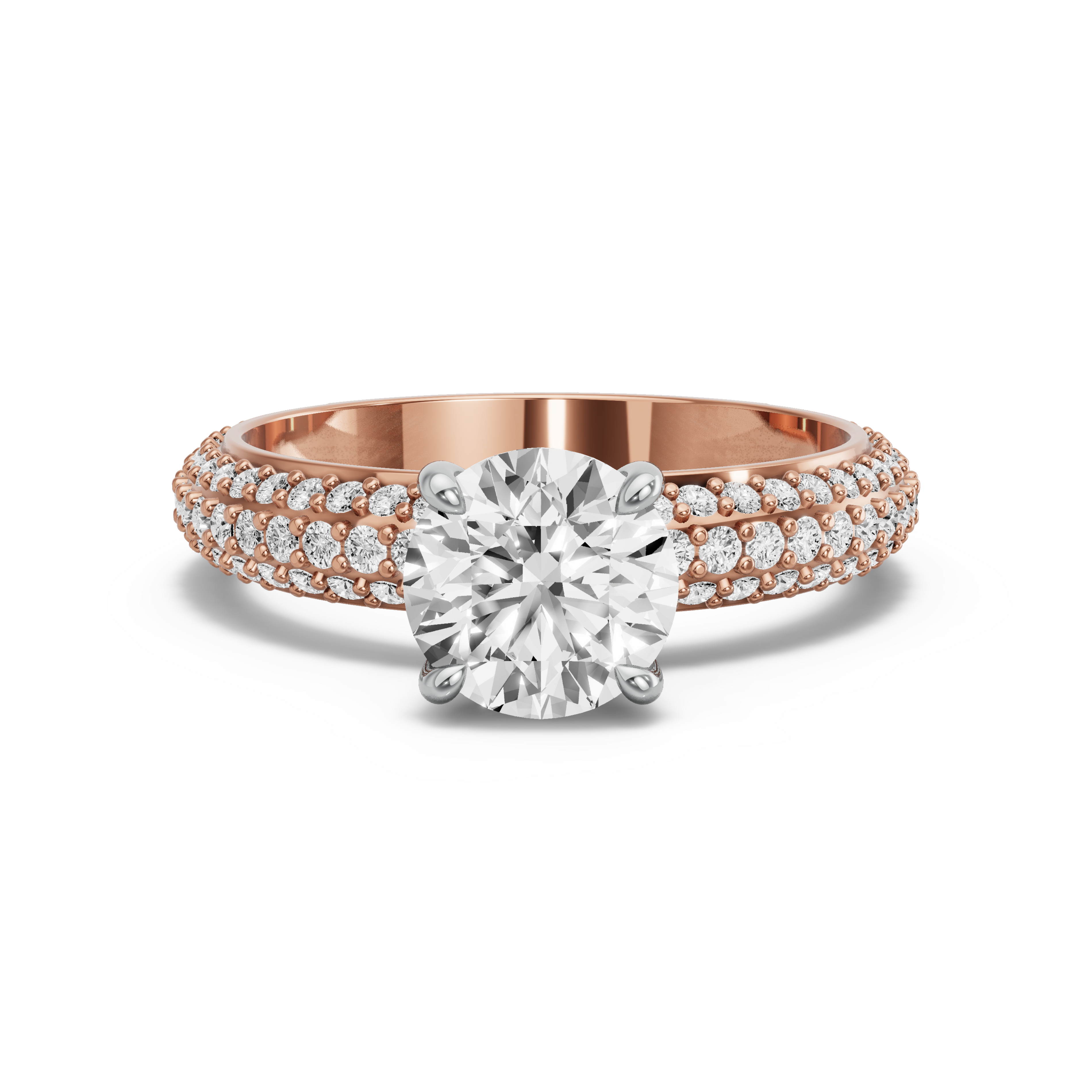Image for Round Hidden Halo Ring with Triple Row Pave band