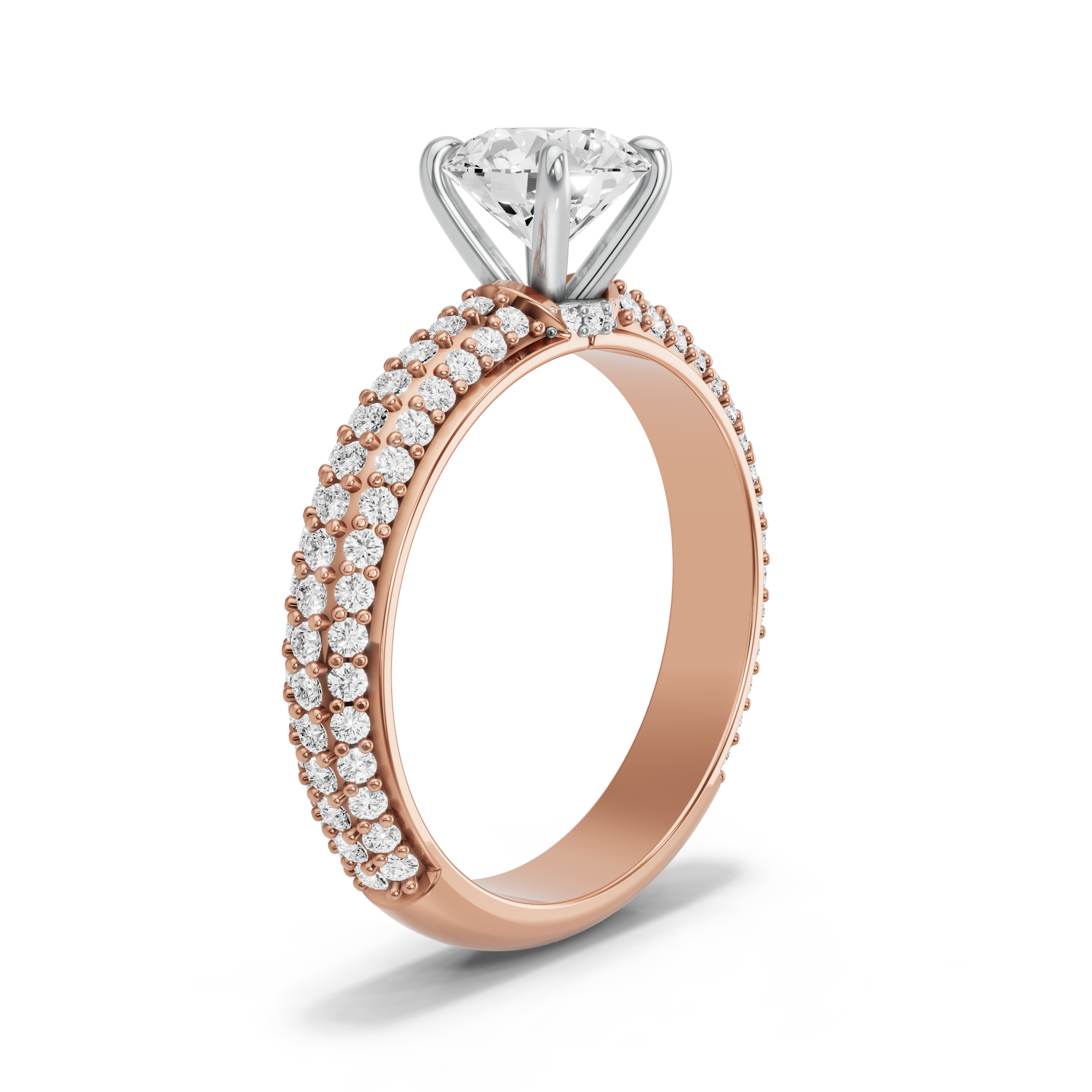 Image for Round Hidden Halo Ring with Triple Row Pave band