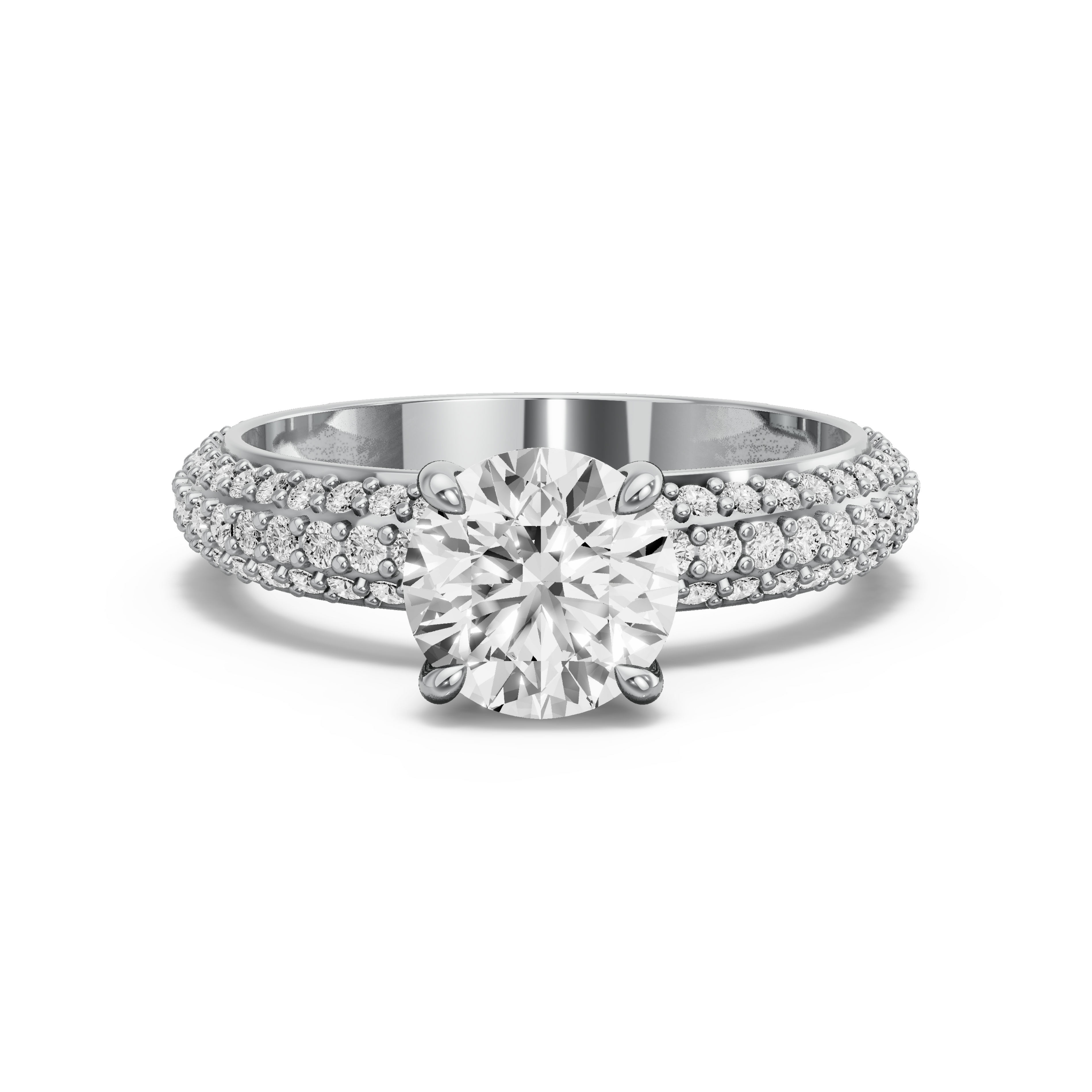 Image for Round Hidden Halo Ring with Triple Row Pave band