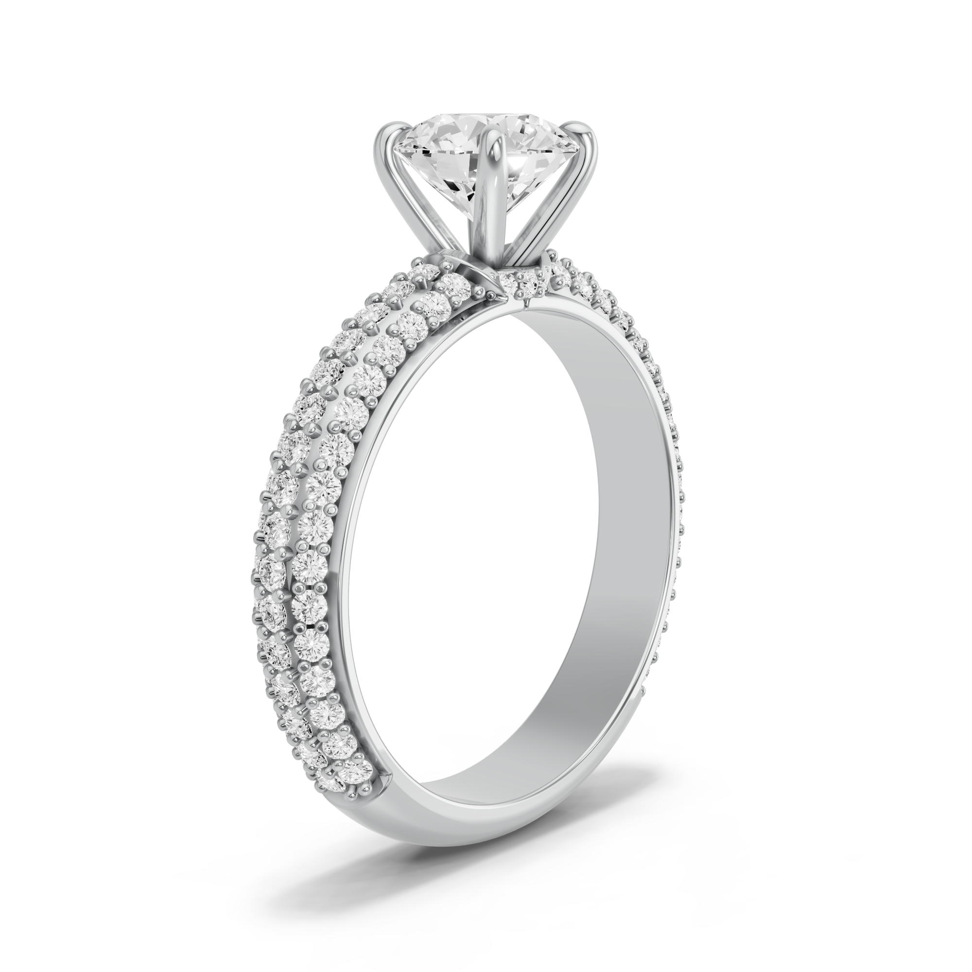 Image for Round Hidden Halo Ring with Triple Row Pave band