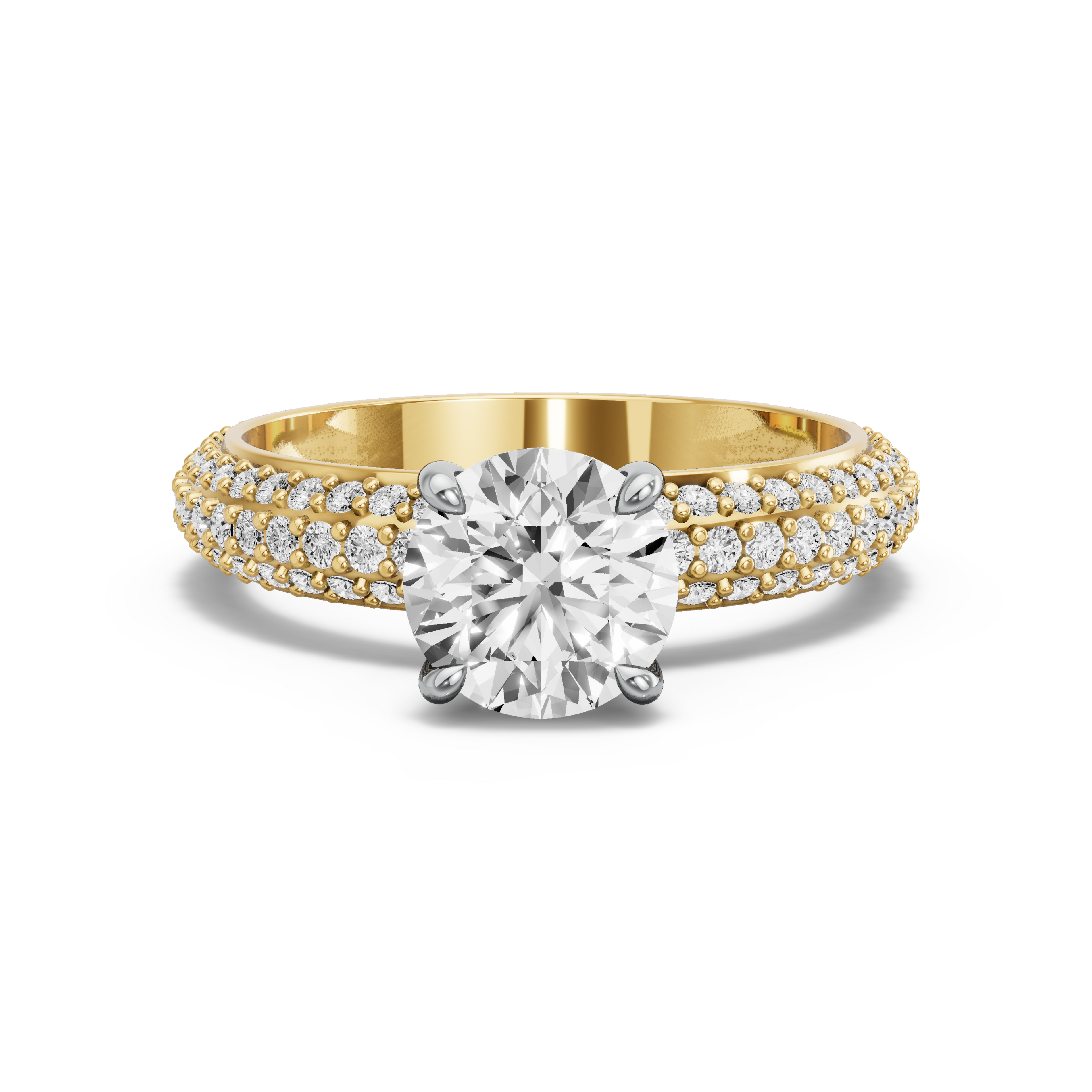 Image for Round Hidden Halo Ring with Triple Row Pave band