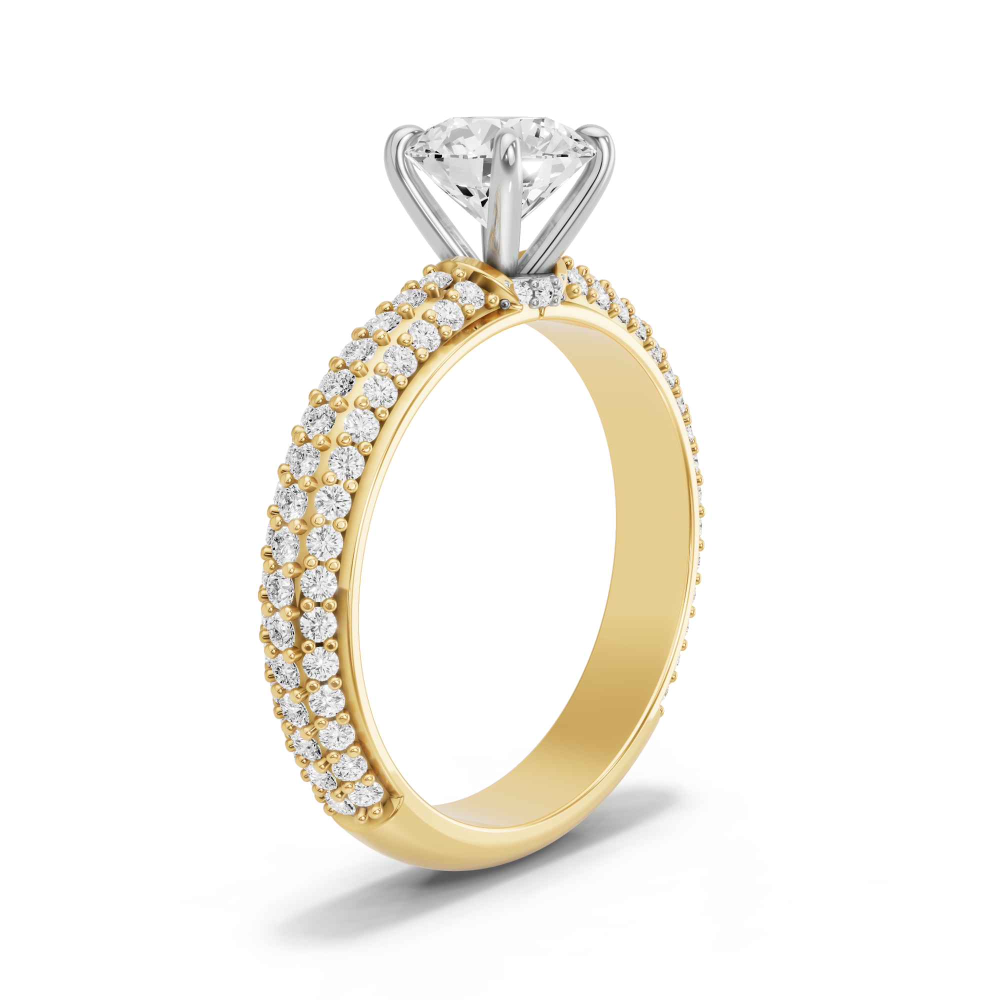 Image for Round Hidden Halo Ring with Triple Row Pave band
