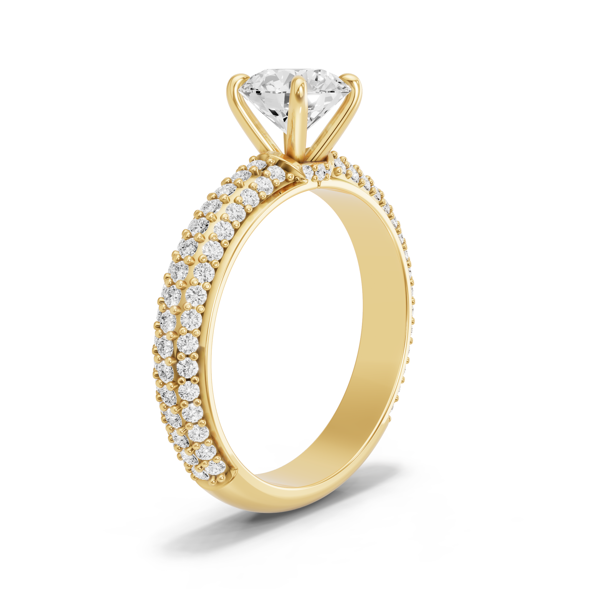 Image for Round Hidden Halo Ring with Triple Row Pave band
