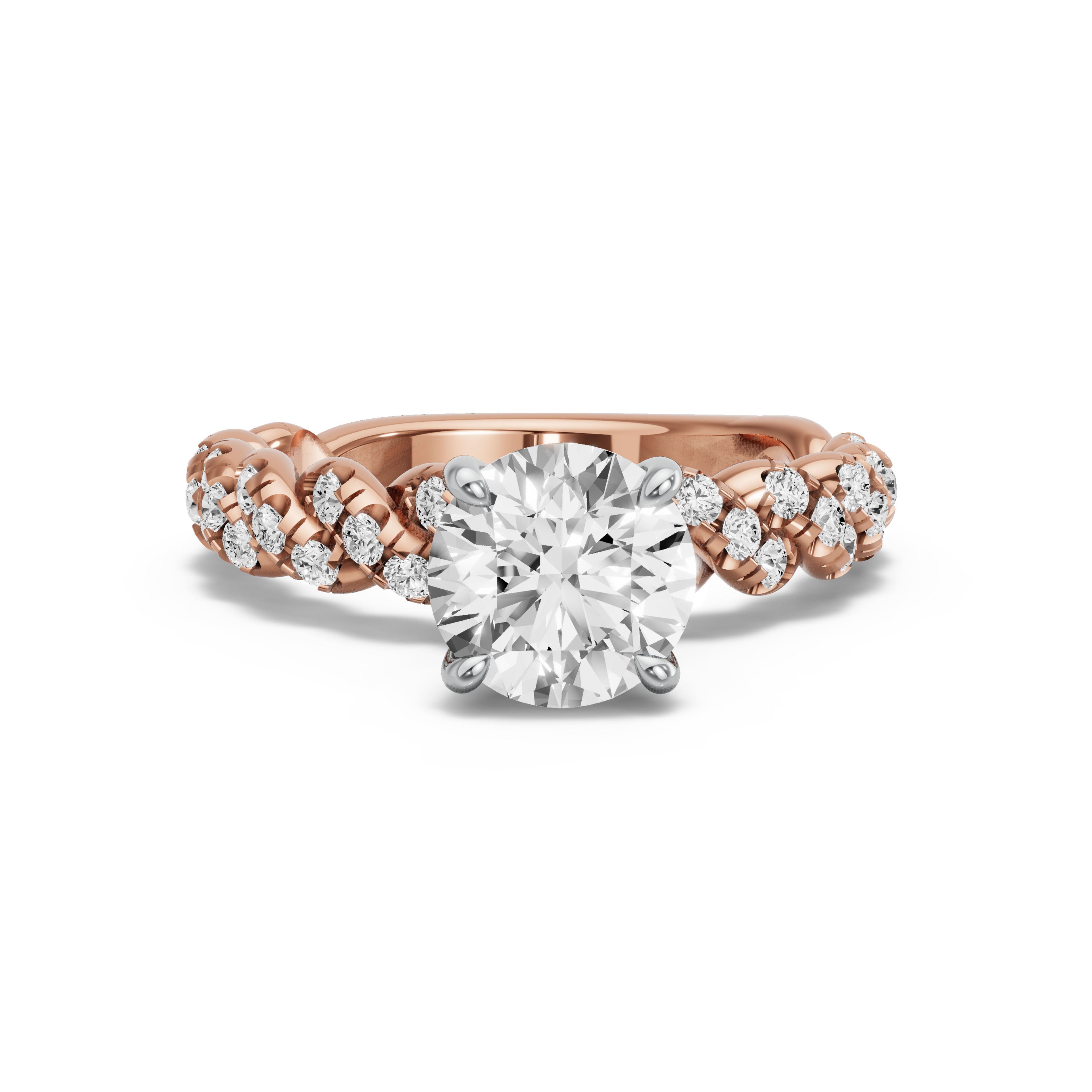 Image for Round Hidden Halo Ring with Twist Pave band in 10K Two Tone Rose Gold