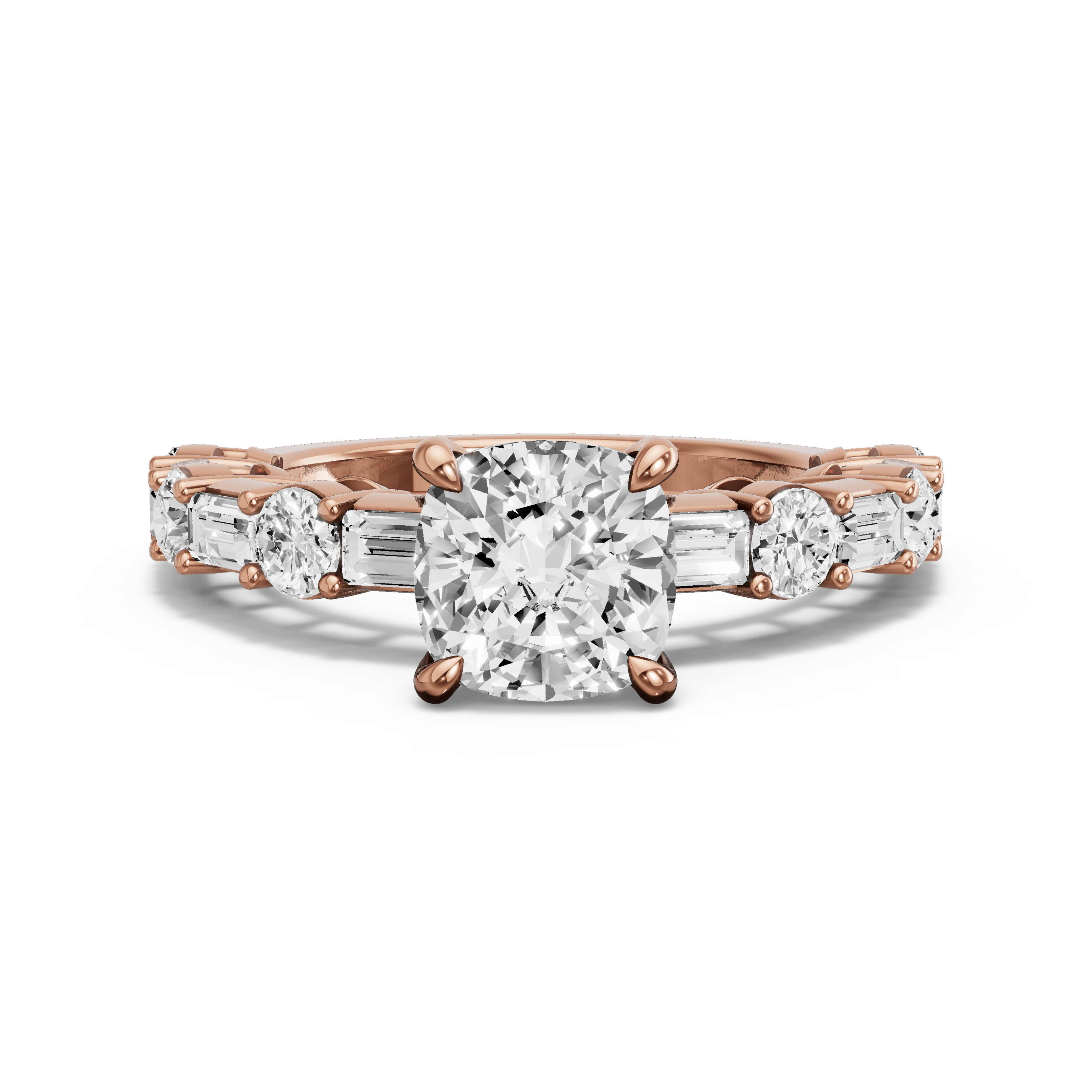 Image for Square Cushion Hidden Halo Ring with Alternating Baguette band
