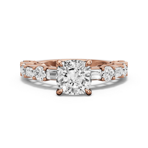 Image for Square Cushion Hidden Halo Ring with Alternating Baguette band