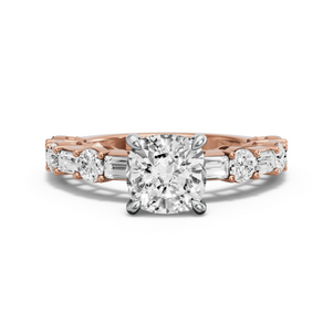 Image for Cushion Hidden Halo Ring with Alternating Baguette band