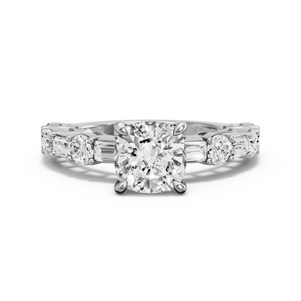 Image for Square Cushion Hidden Halo Ring with Alternating Baguette band