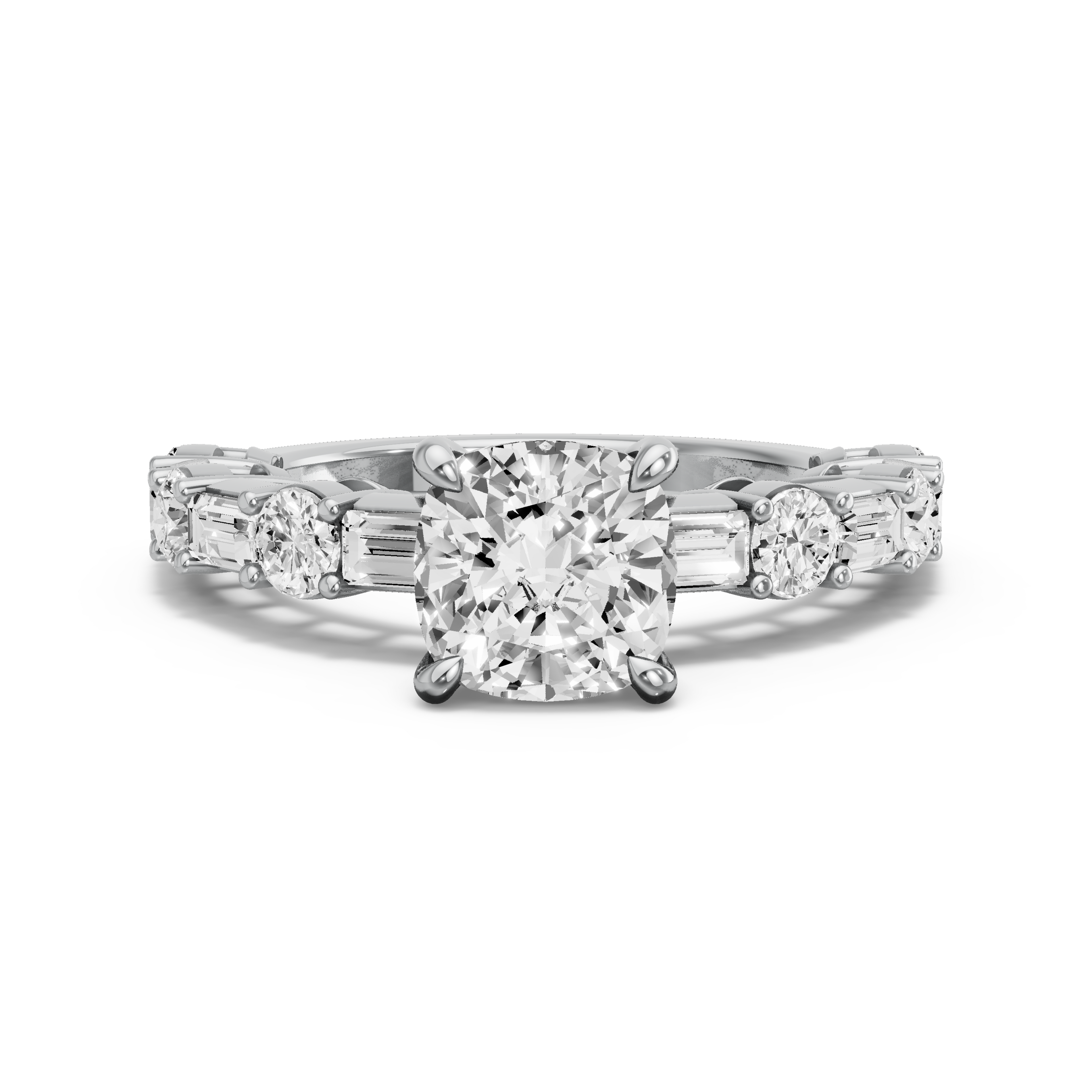 Image for Square Cushion Hidden Halo Ring with Alternating Baguette band
