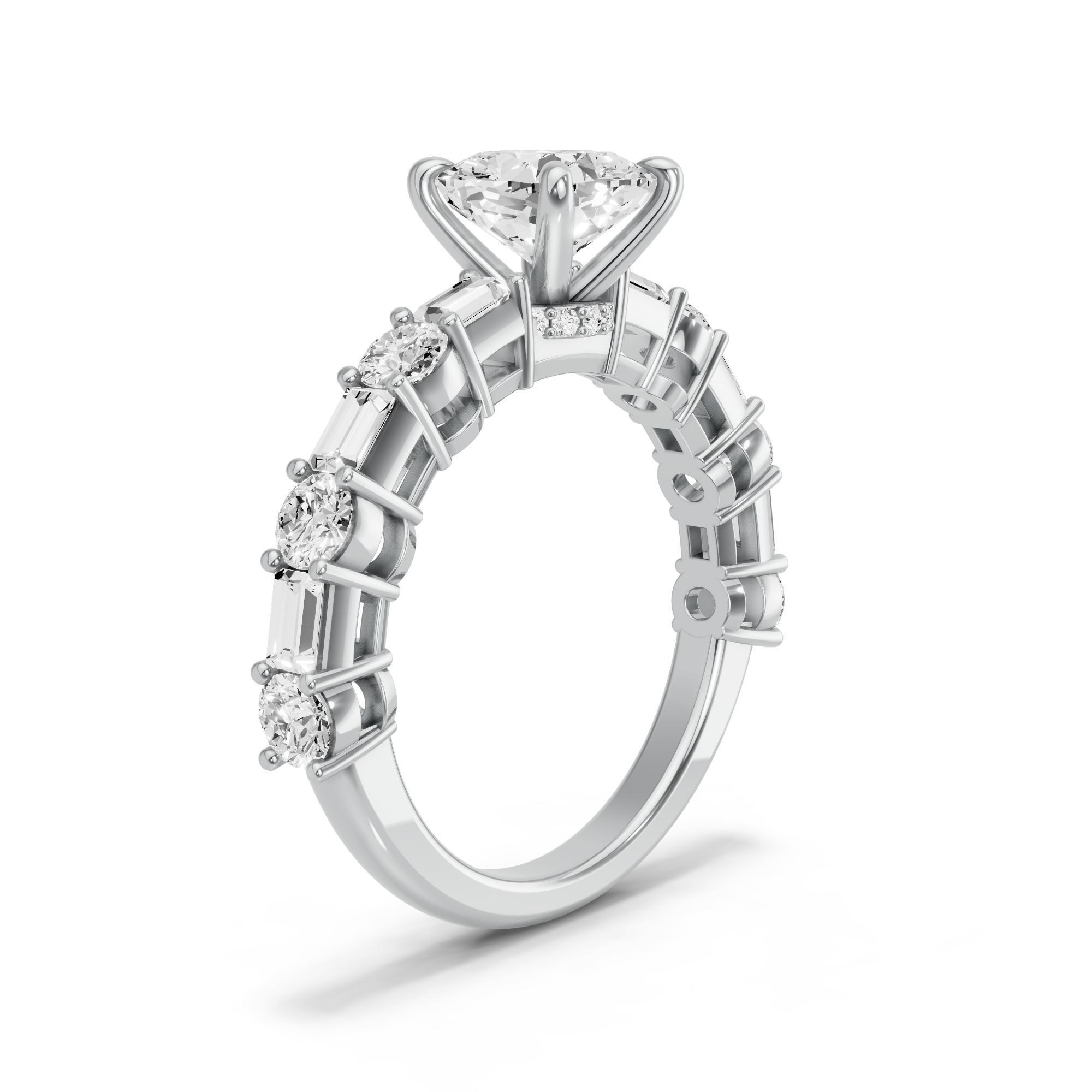 Image for Square Cushion Hidden Halo Ring with Alternating Baguette band