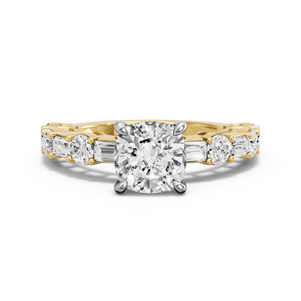Image for Cushion Hidden Halo Ring with Alternating Baguette band