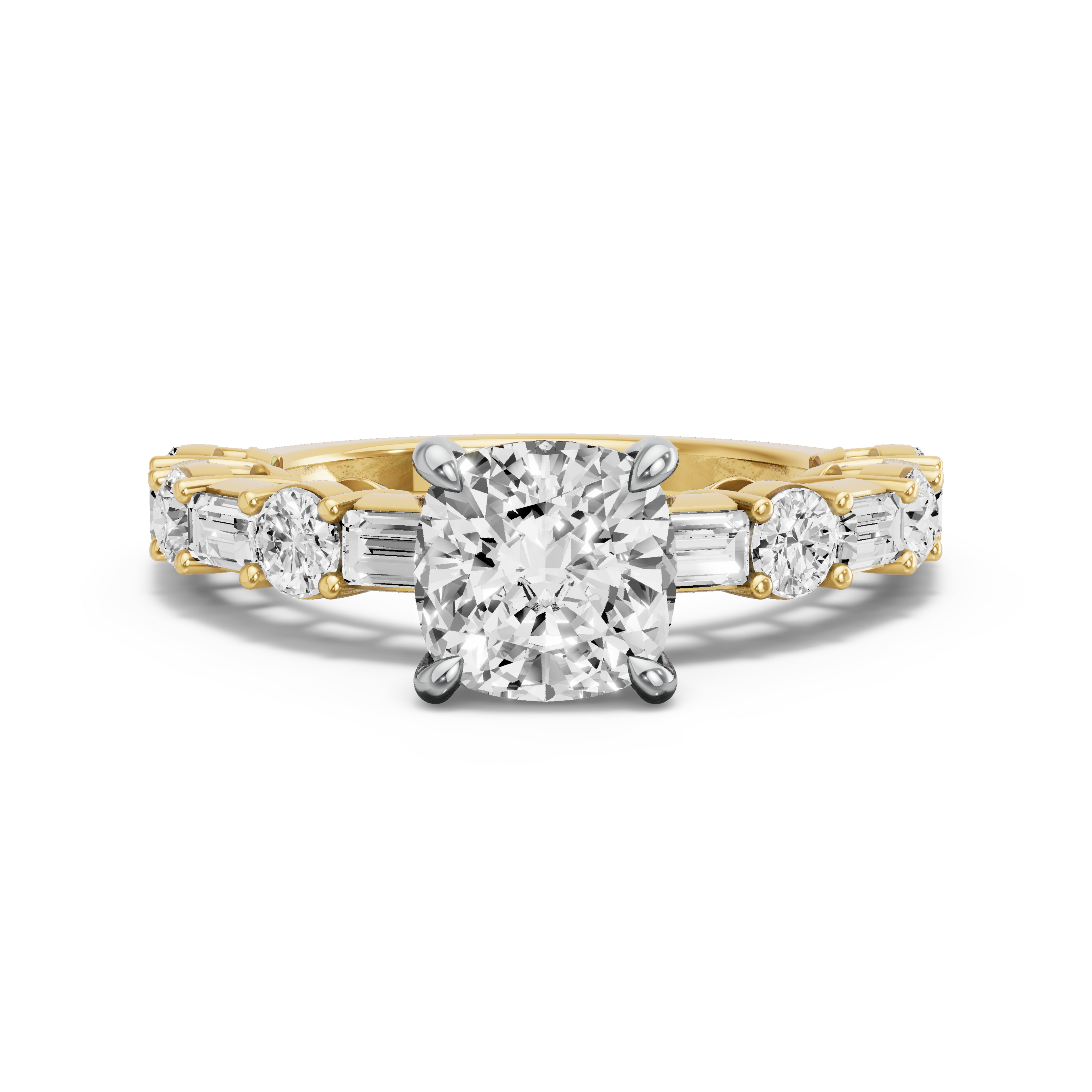 Image for Square Cushion Hidden Halo Ring with Alternating Baguette band