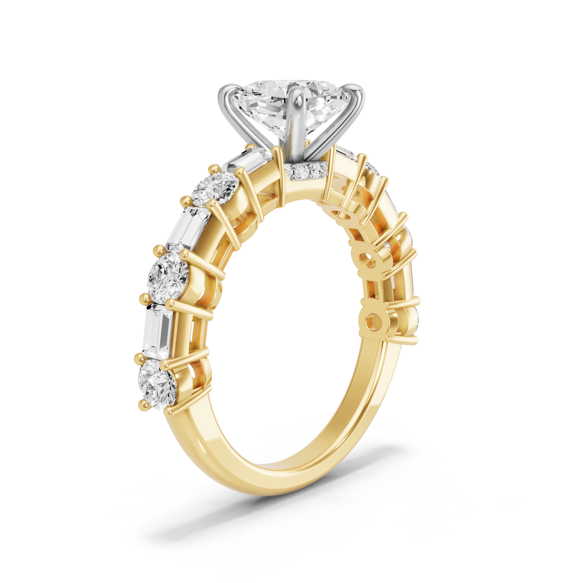 Image for Square Cushion Hidden Halo Ring with Alternating Baguette band
