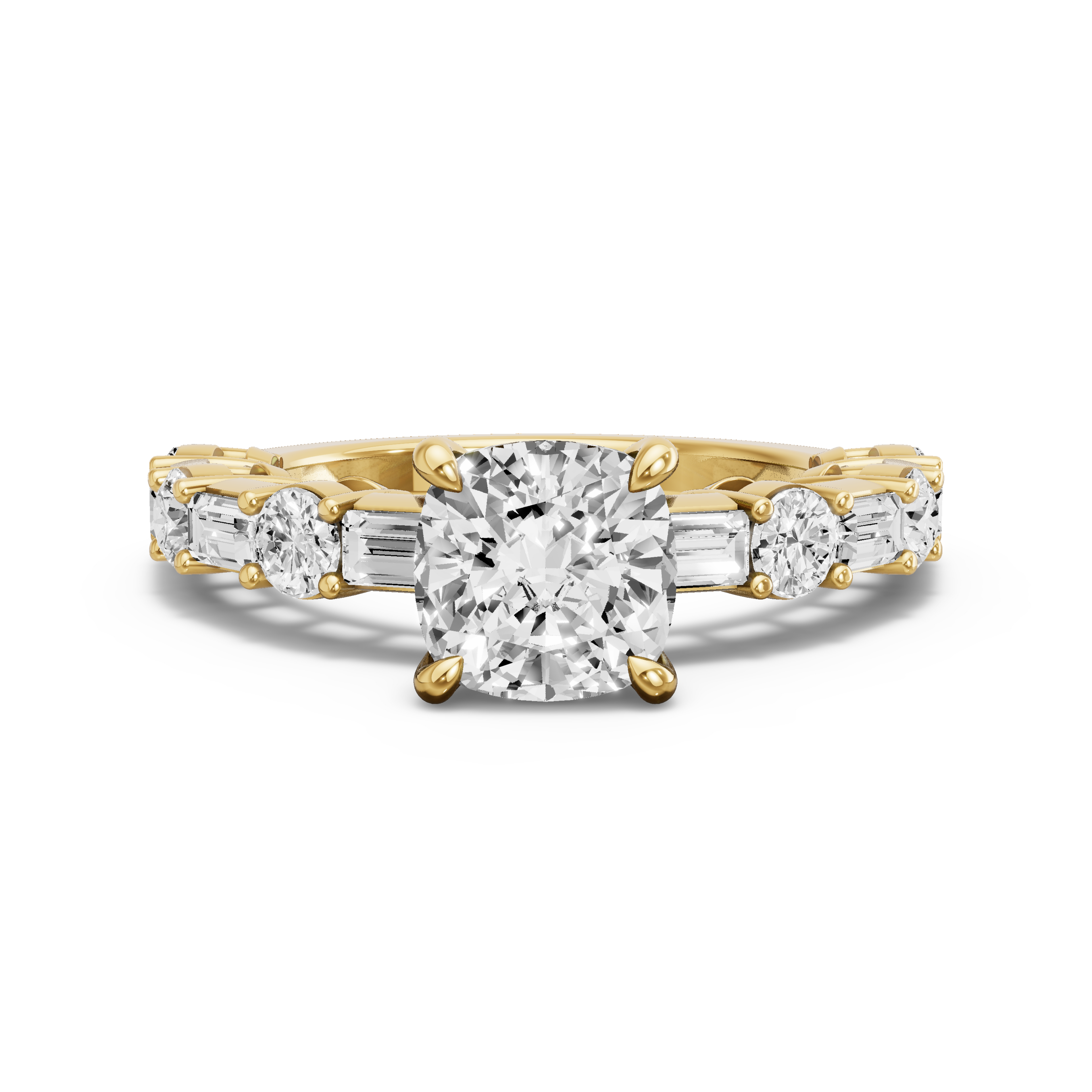 Image for Square Cushion Hidden Halo Ring with Alternating Baguette band