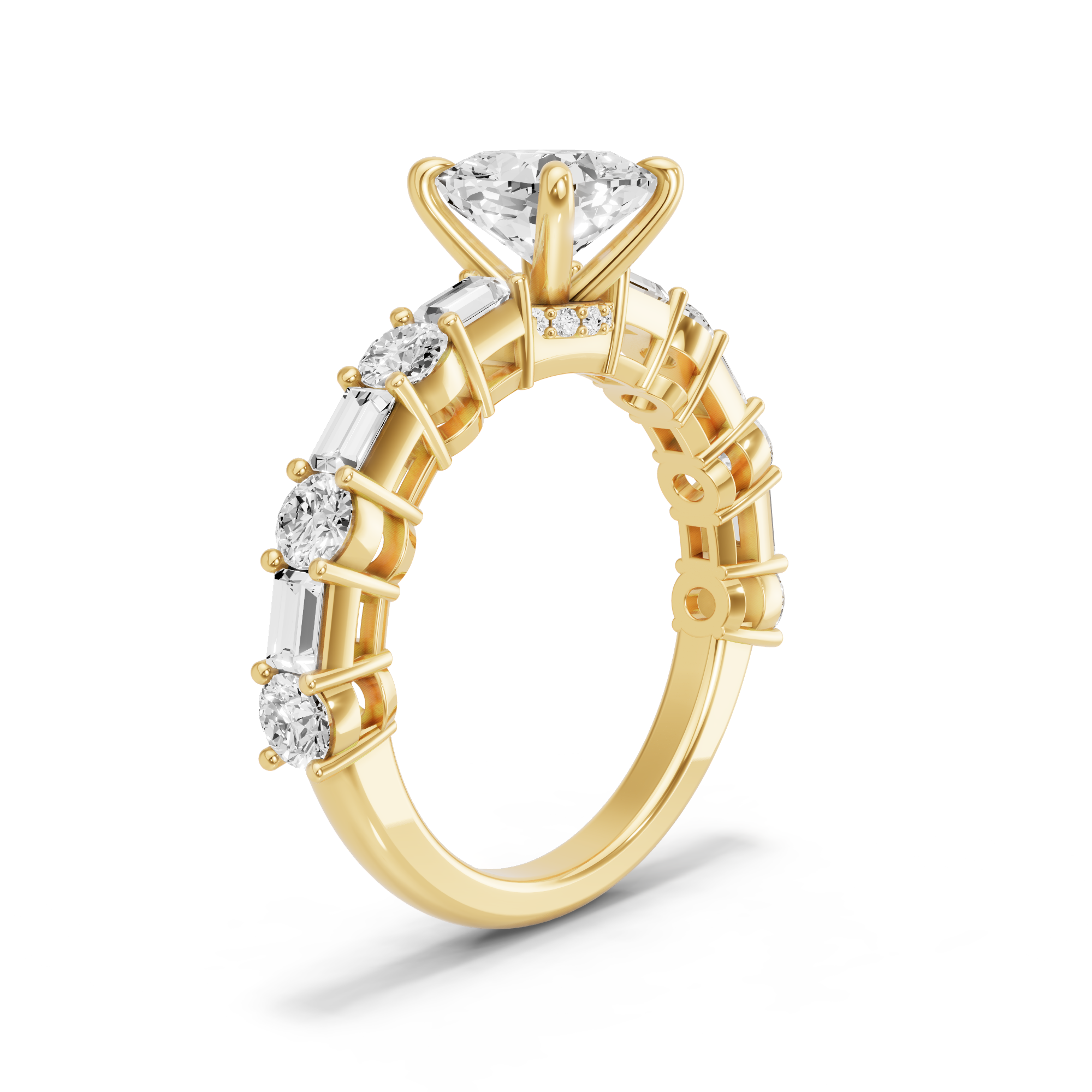 Image for Square Cushion Hidden Halo Ring with Alternating Baguette band