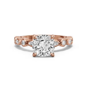 Image for Square Cushion Hidden Halo Ring with Alternating Marquise band
