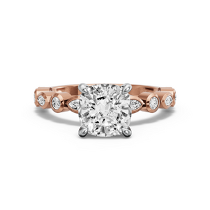 Image for Square Cushion Hidden Halo Ring with Alternating Marquise band