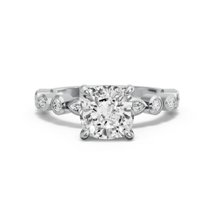 Image for Square Cushion Hidden Halo Ring with Alternating Marquise band