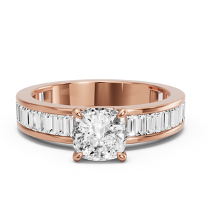 Image for Square Cushion Hidden Halo Ring with Baguette Channel band