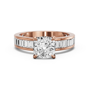 Image for Square Cushion Hidden Halo Ring with Baguette Channel band