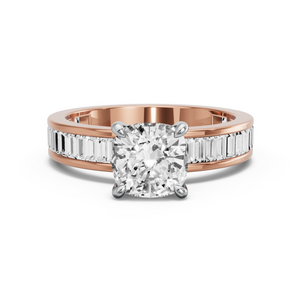 Image for Square Cushion Hidden Halo Ring with Baguette Channel band